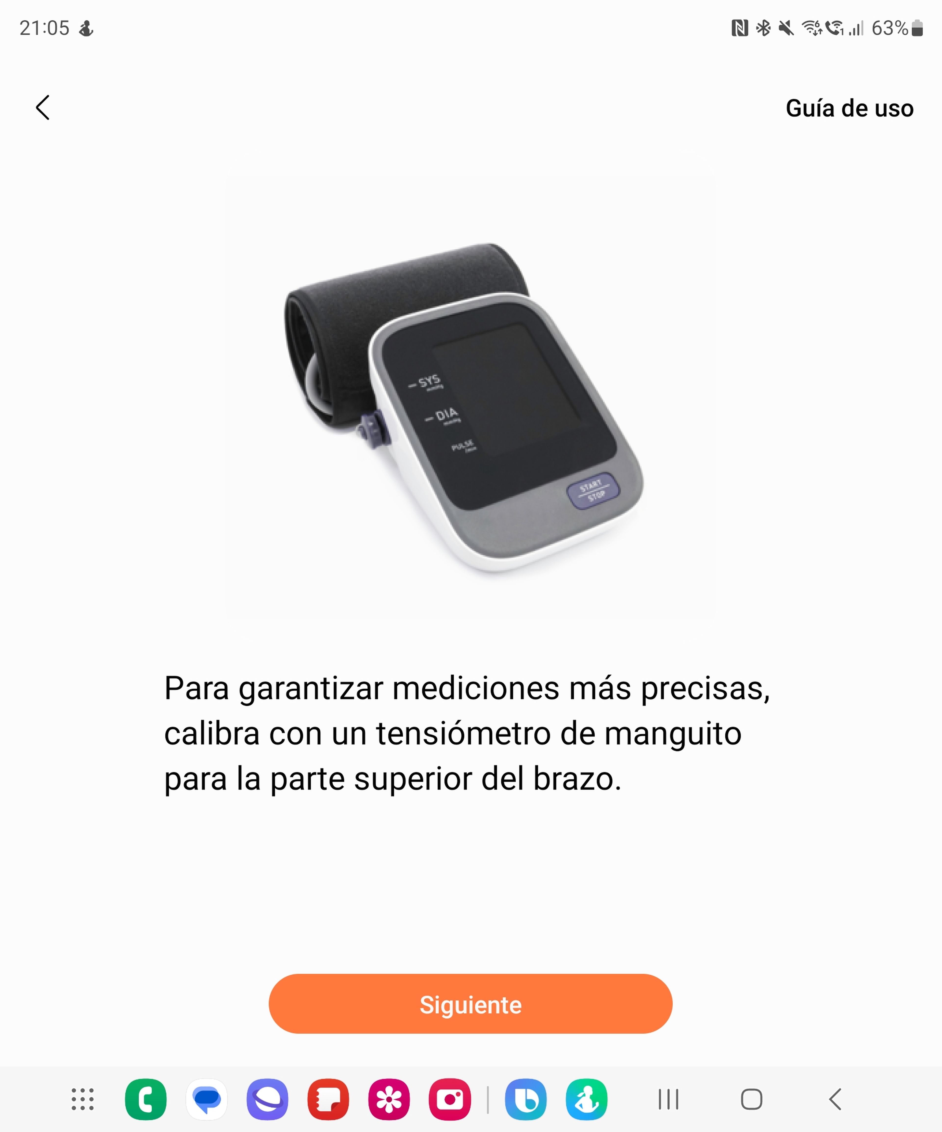Samsung Health Monitor, calibración con tensiómetro