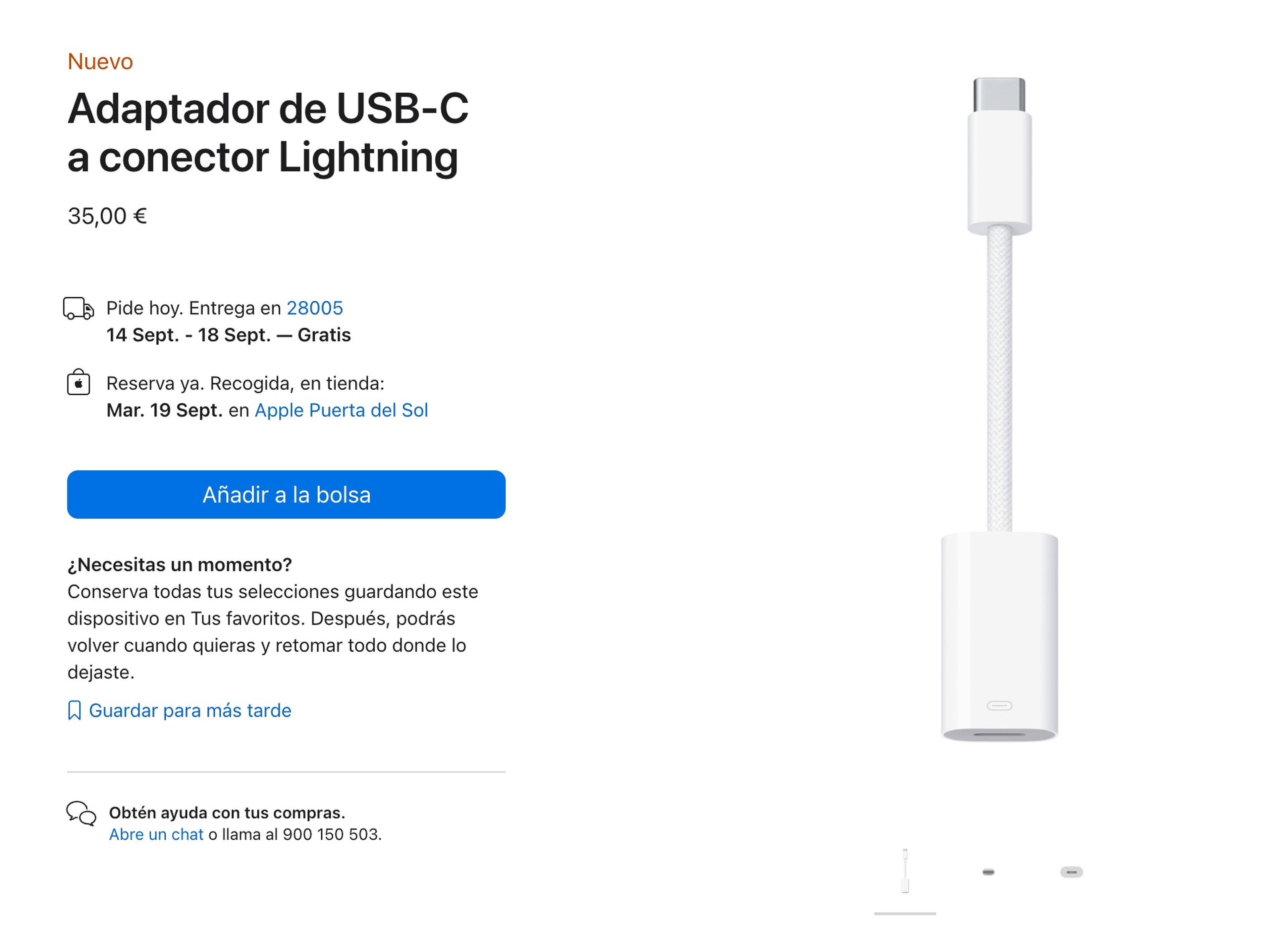 Adaptador USB-C a Lightning