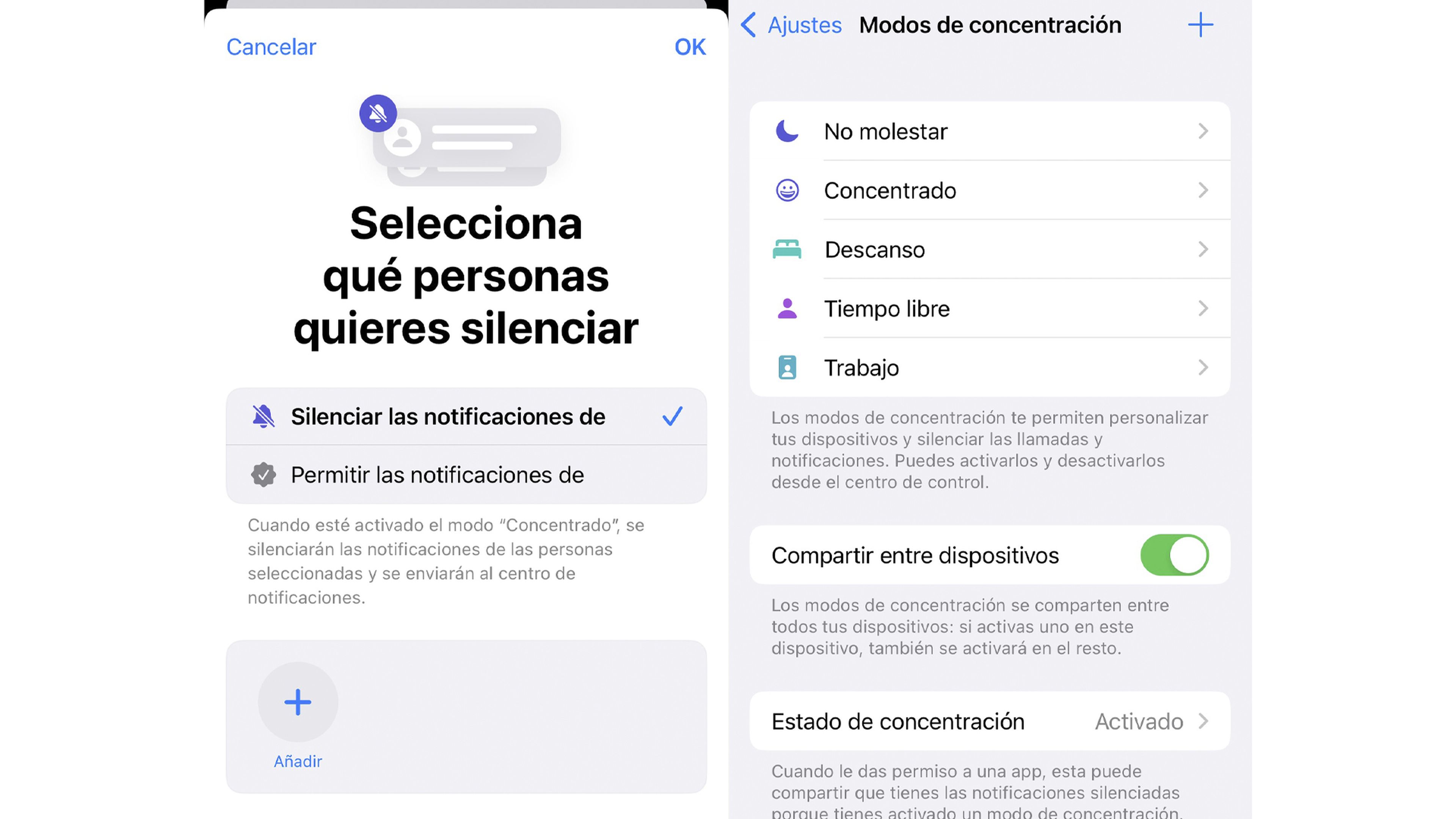 Bloquear contacto en iPhone usando el Modo Concentración