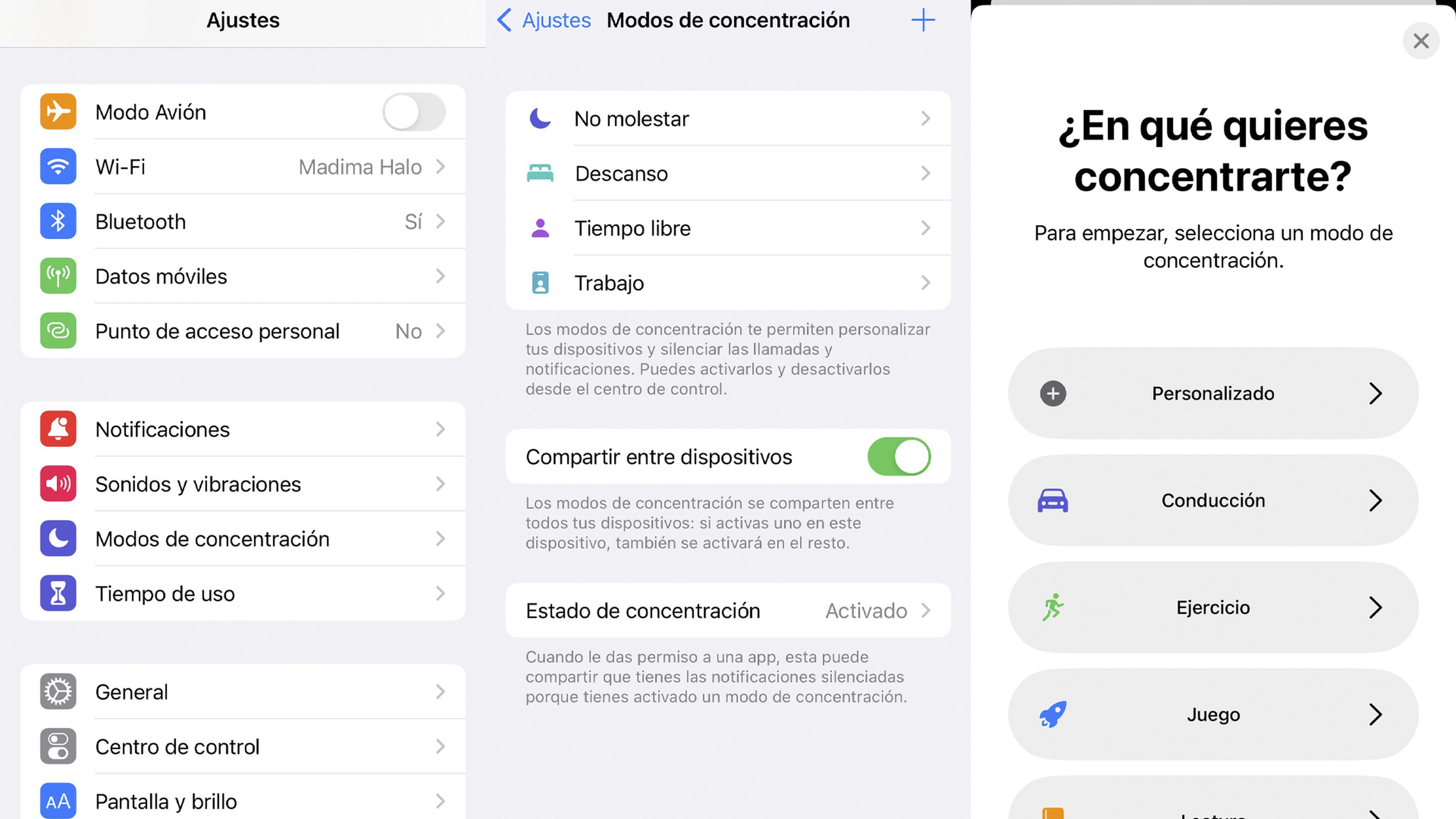 Bloquear contacto en iPhone usando el Modo Concentración