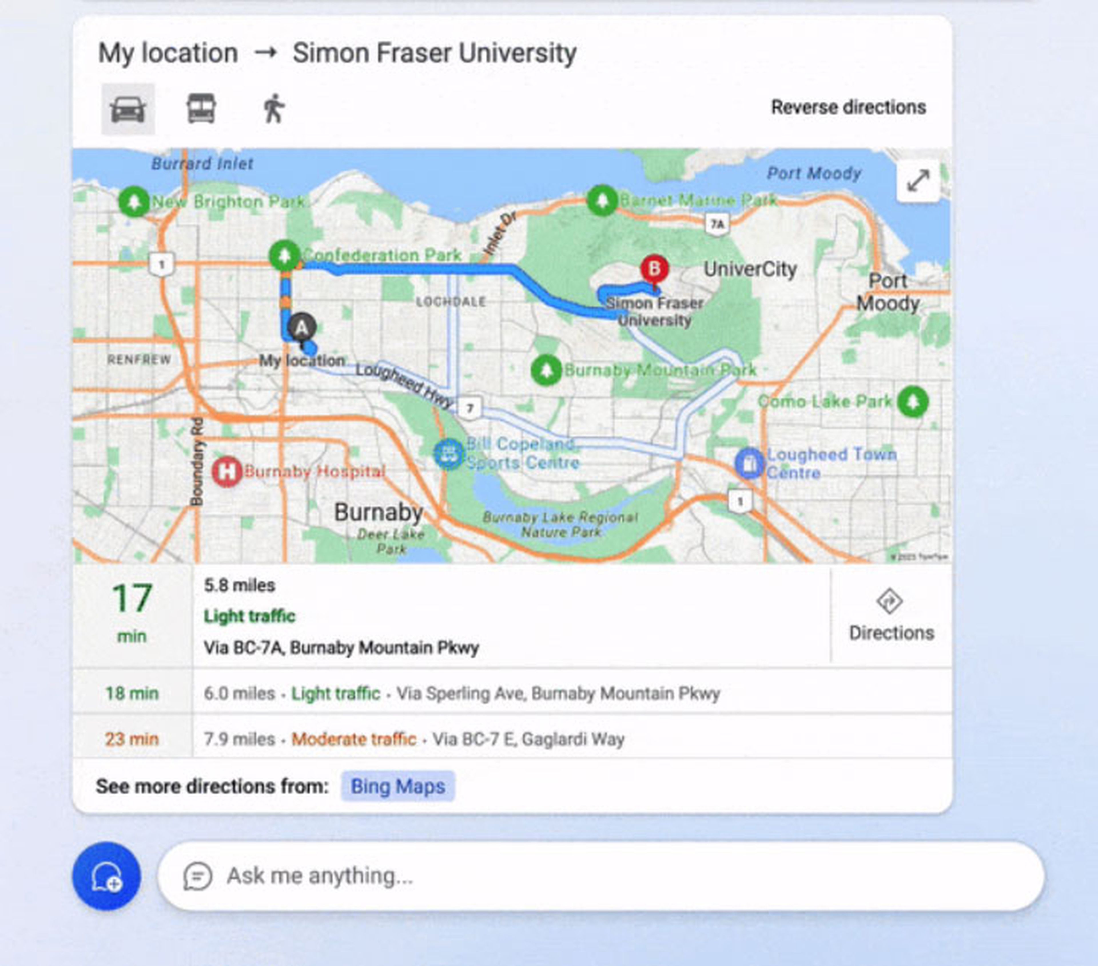 El chat inteligente de Bing estrena mejores respuestas para direcciones de mapas