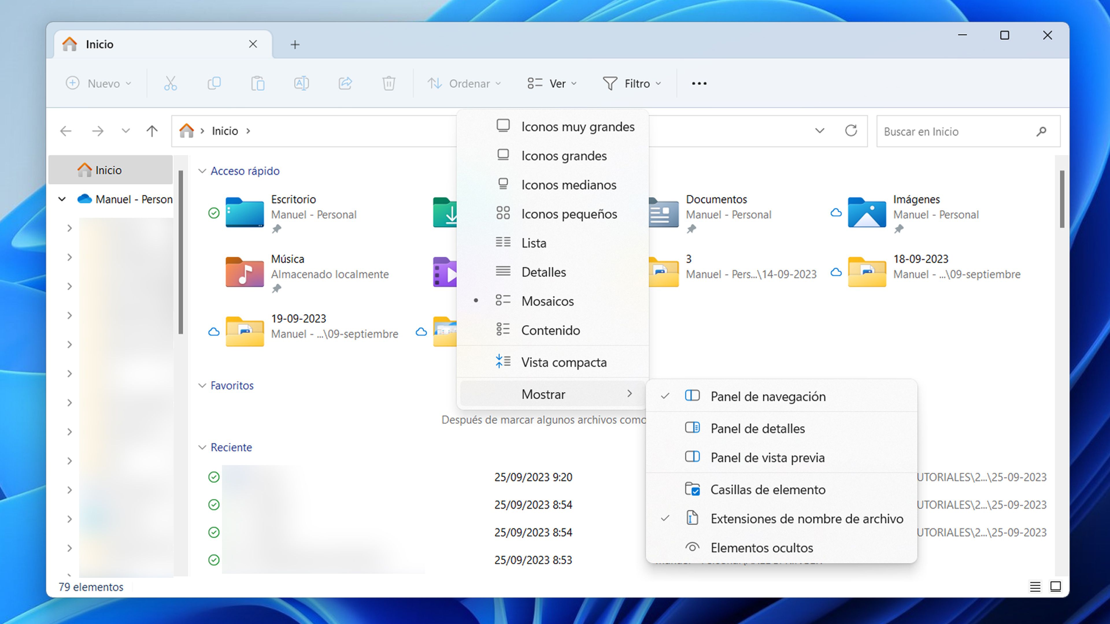 Extensiones archivos Windows 11