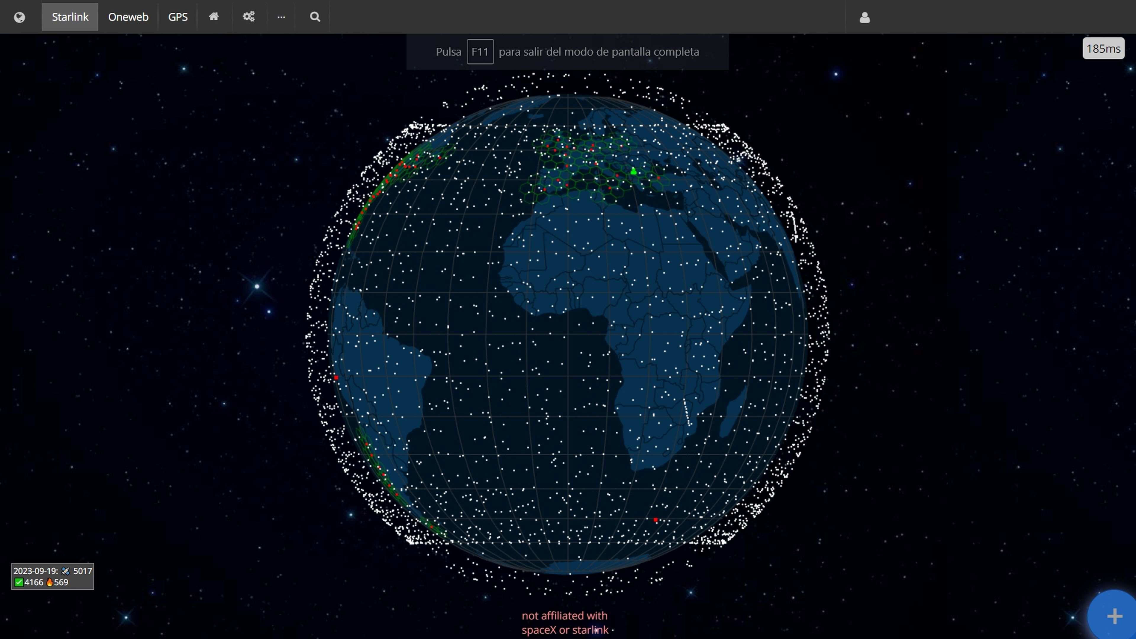 Mapa de los satélites de Starlink