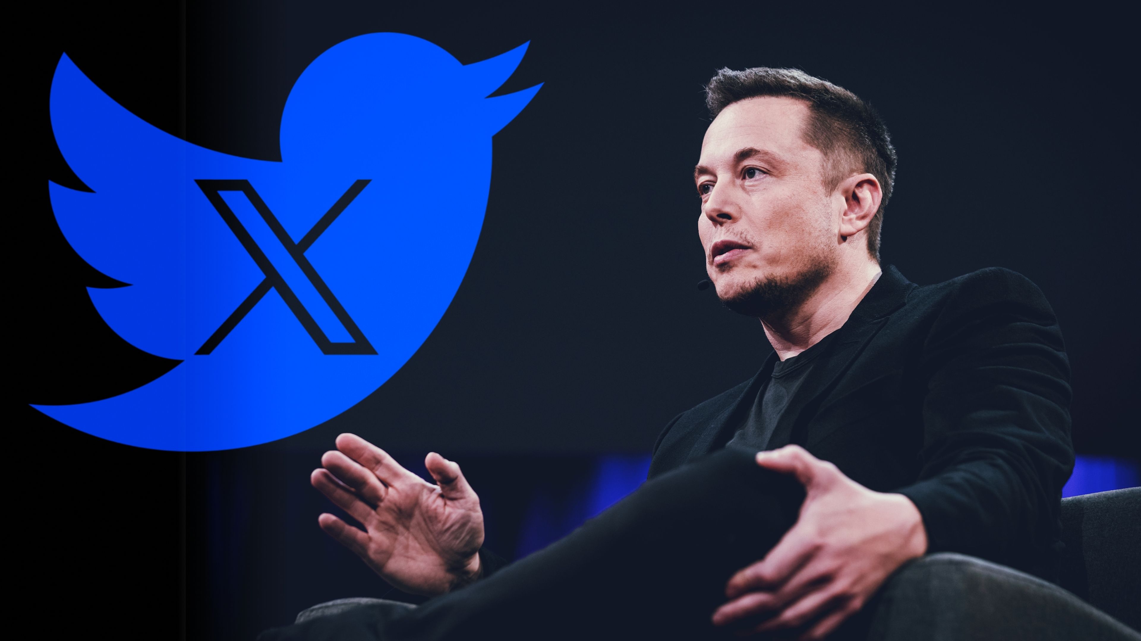 Elon Musk y los logos de Twitter y X