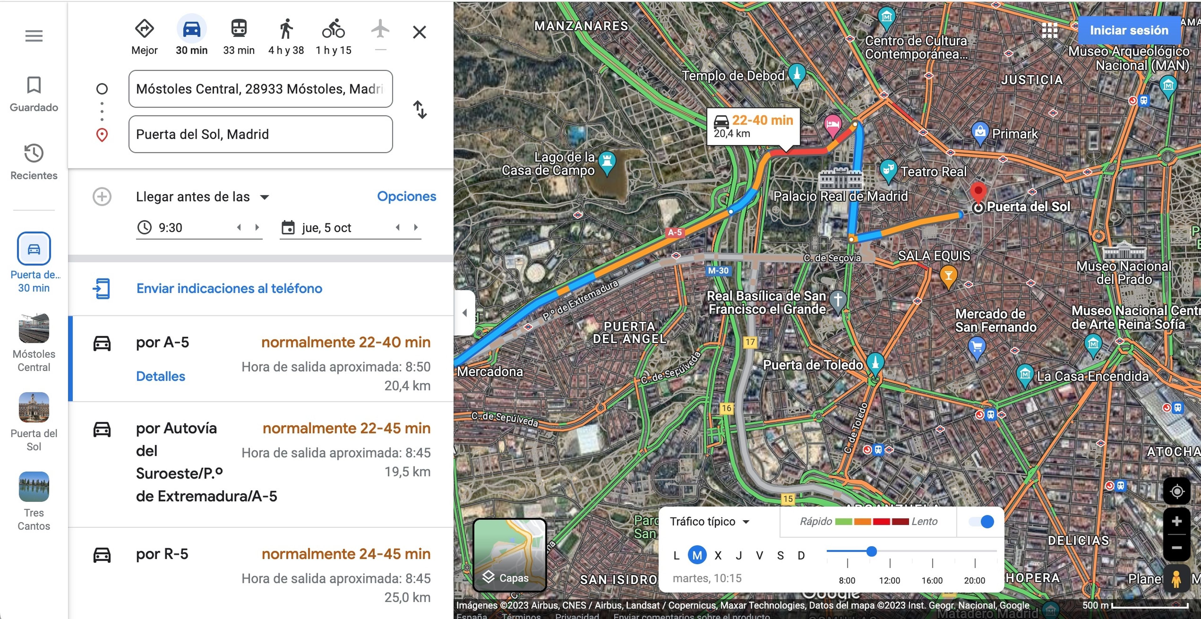 Google maps función visualizar tráfico futuro