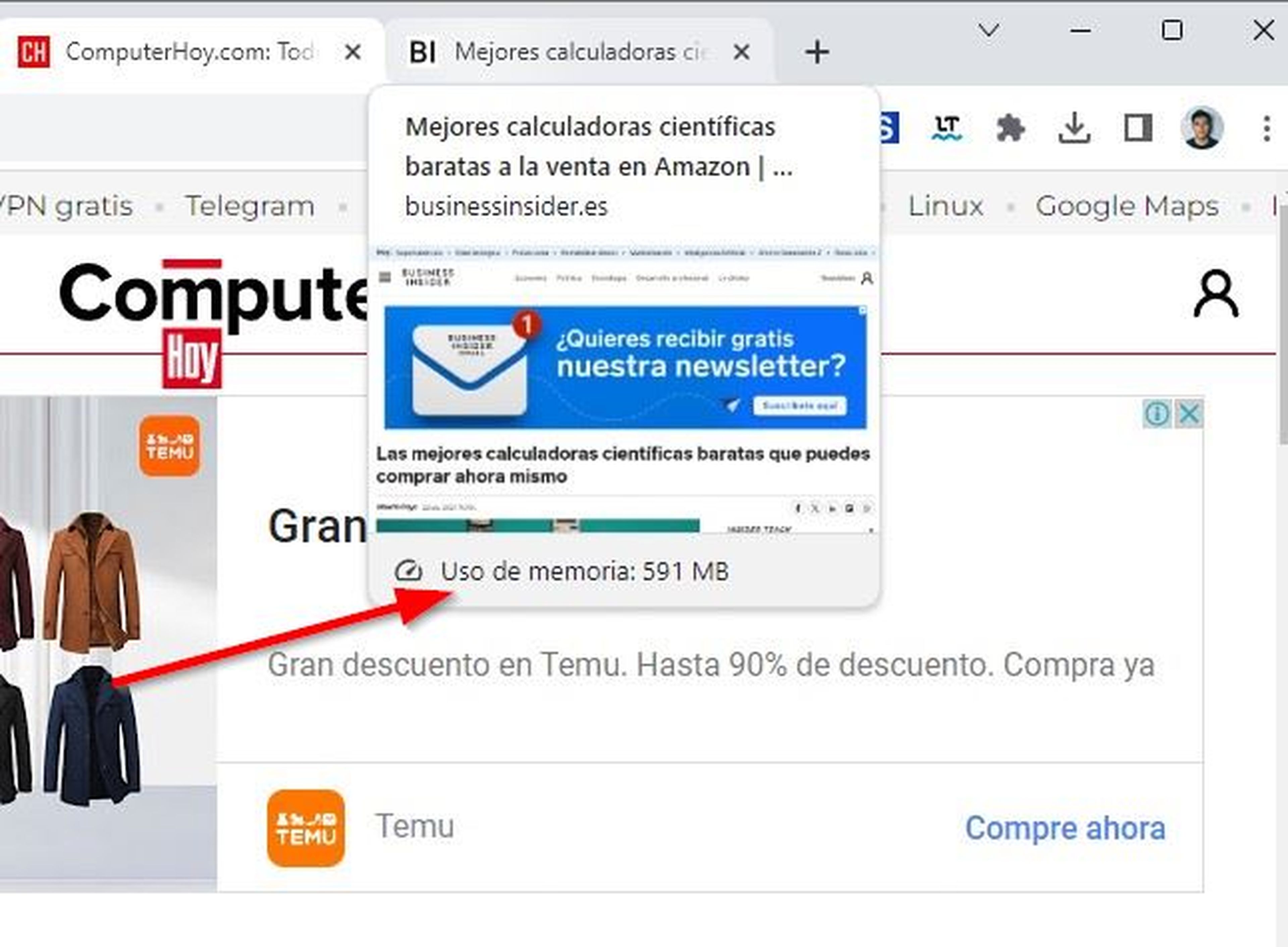RAM en Google Chrome