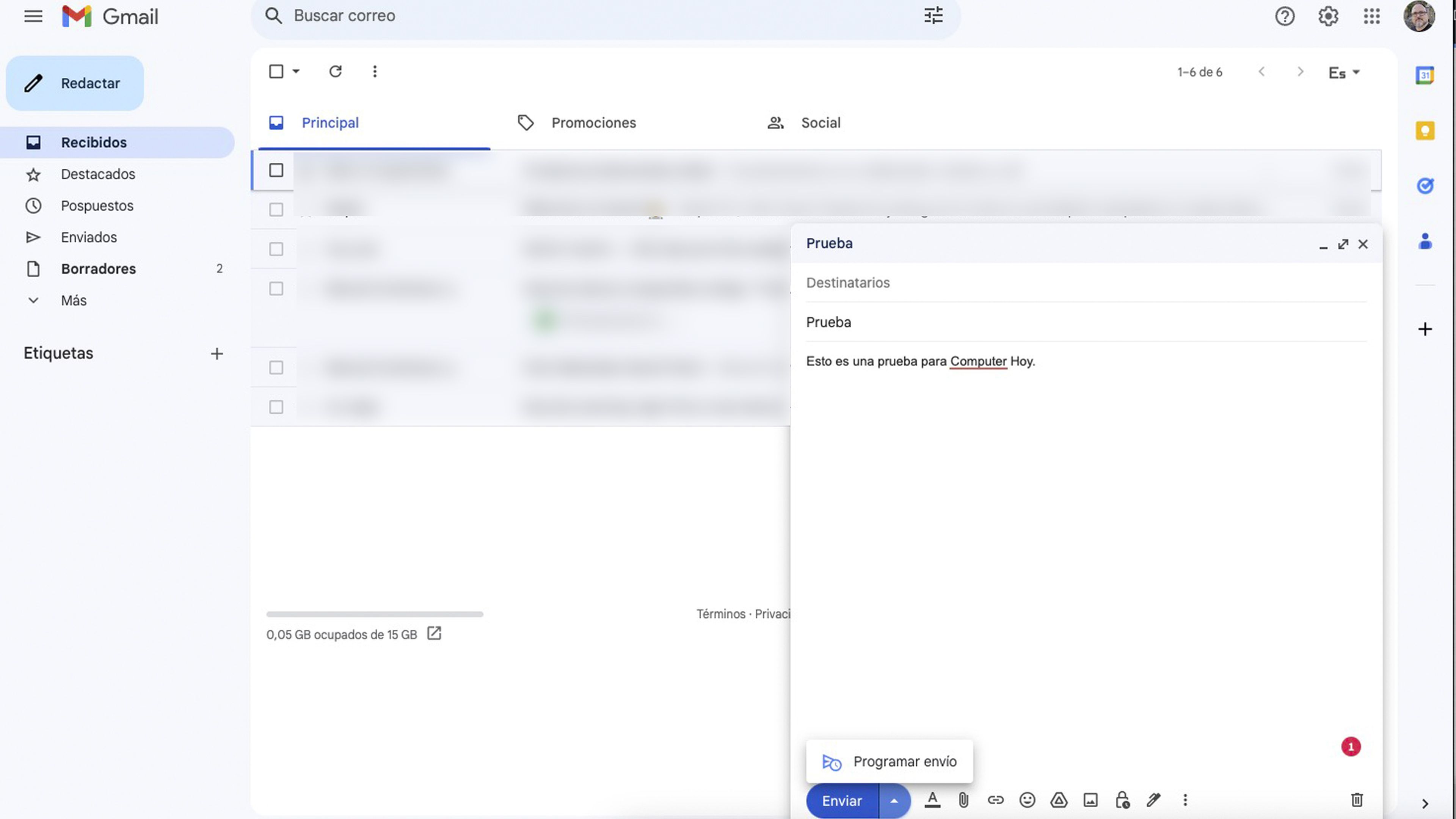 Cómo programar un correo en Gmail desde el ordenador