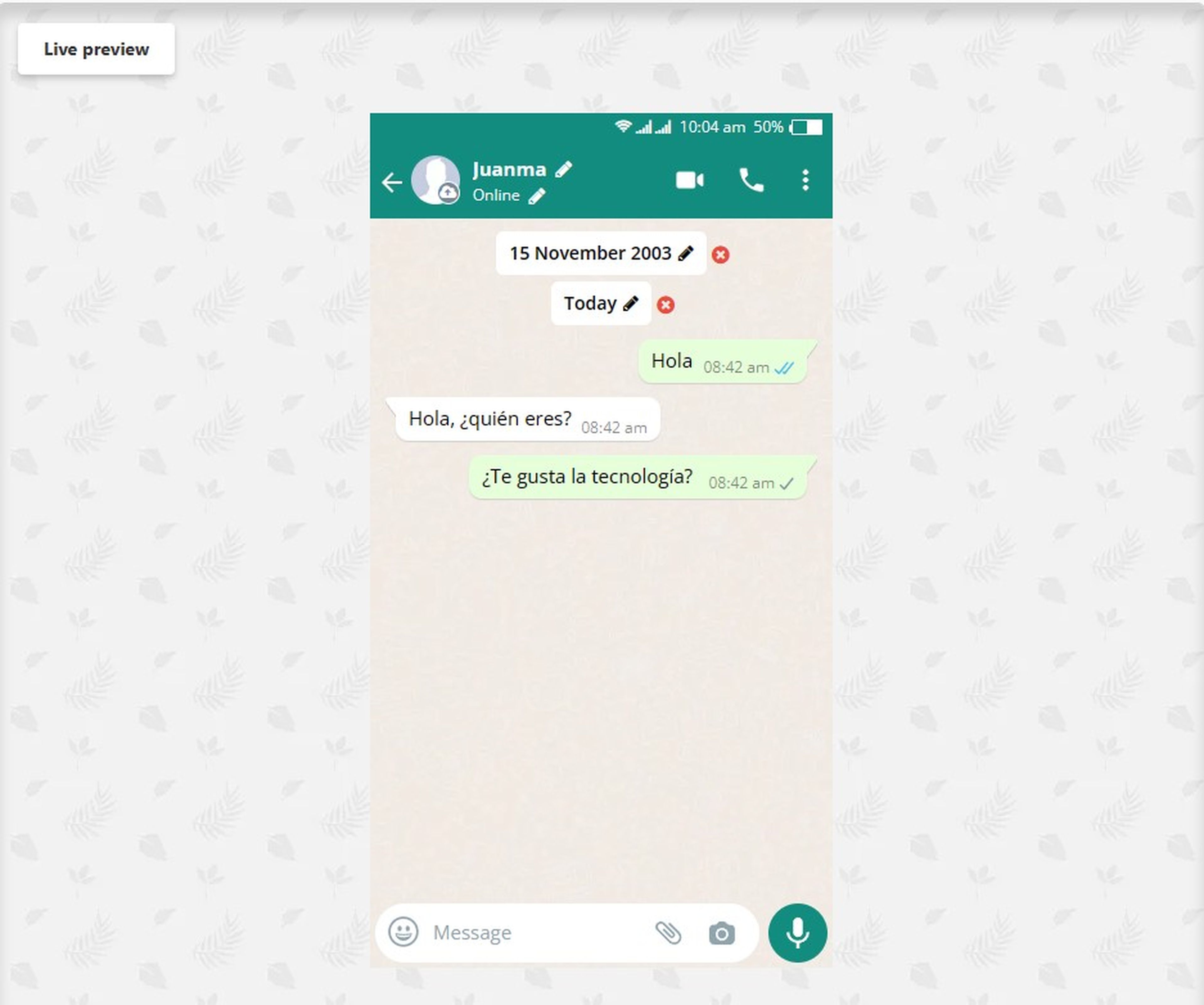 Pasos para crear un chat falso de WhatsApp con Fakedetail