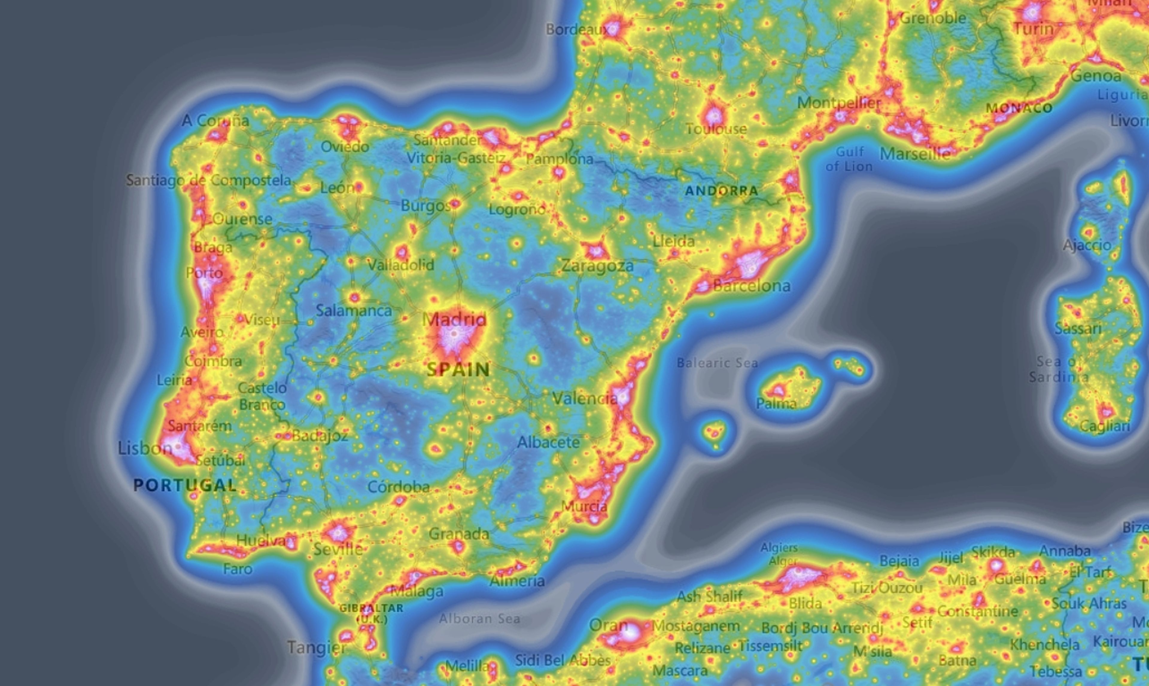Mapa contaminación lumínica