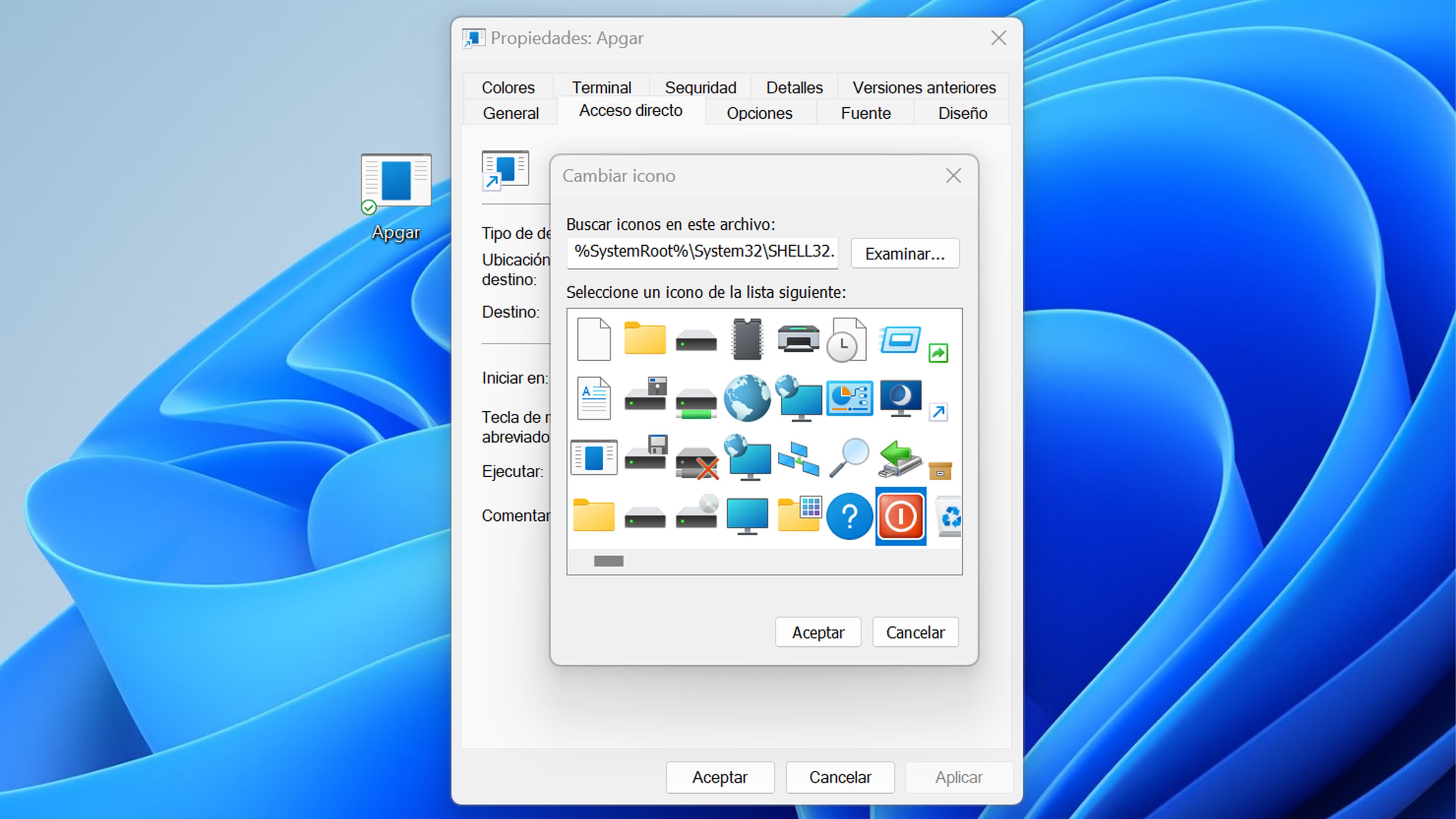 Personalizar el icono para apagar Windows 11