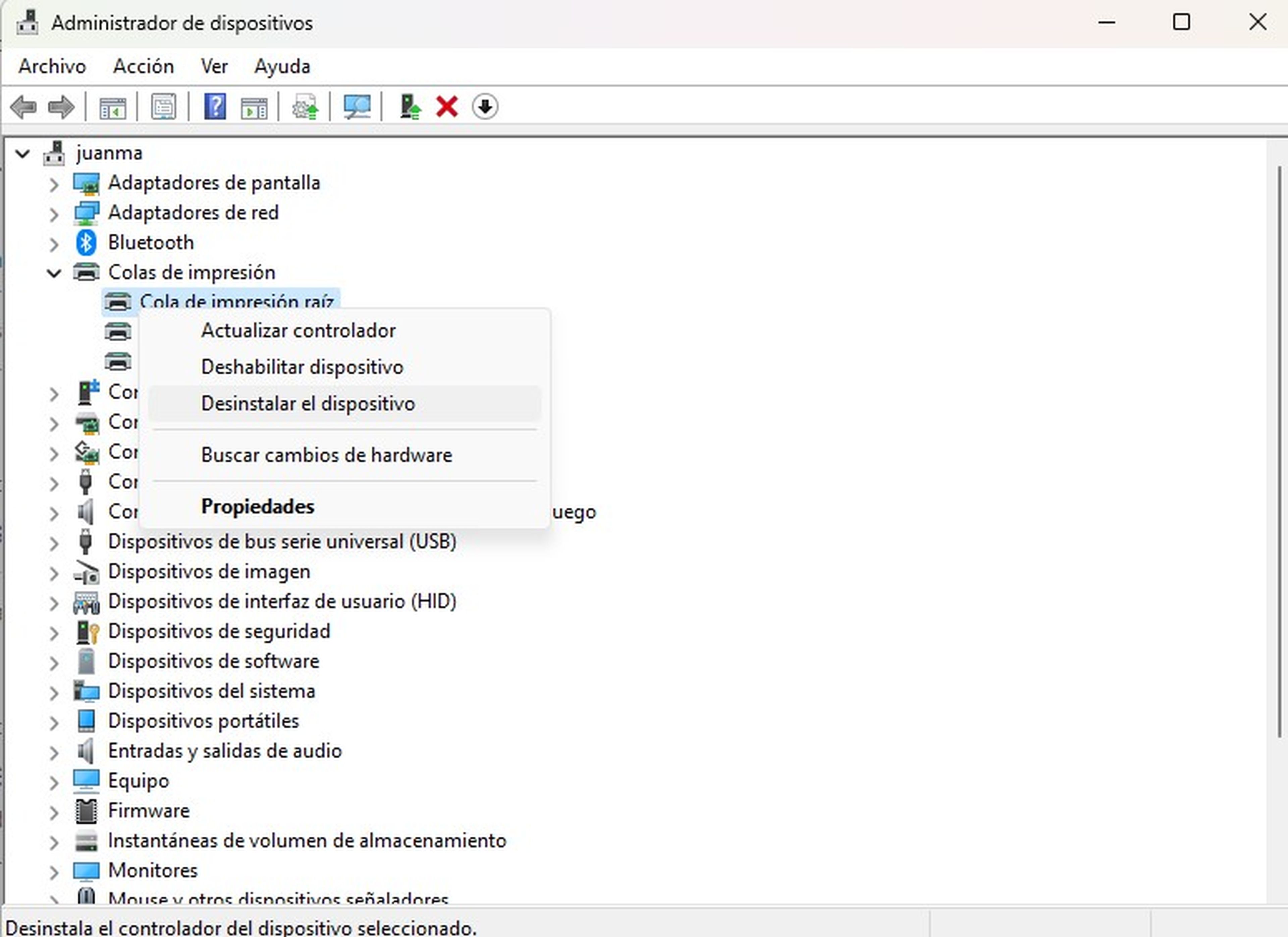 Desde el Administrador de dispositivos