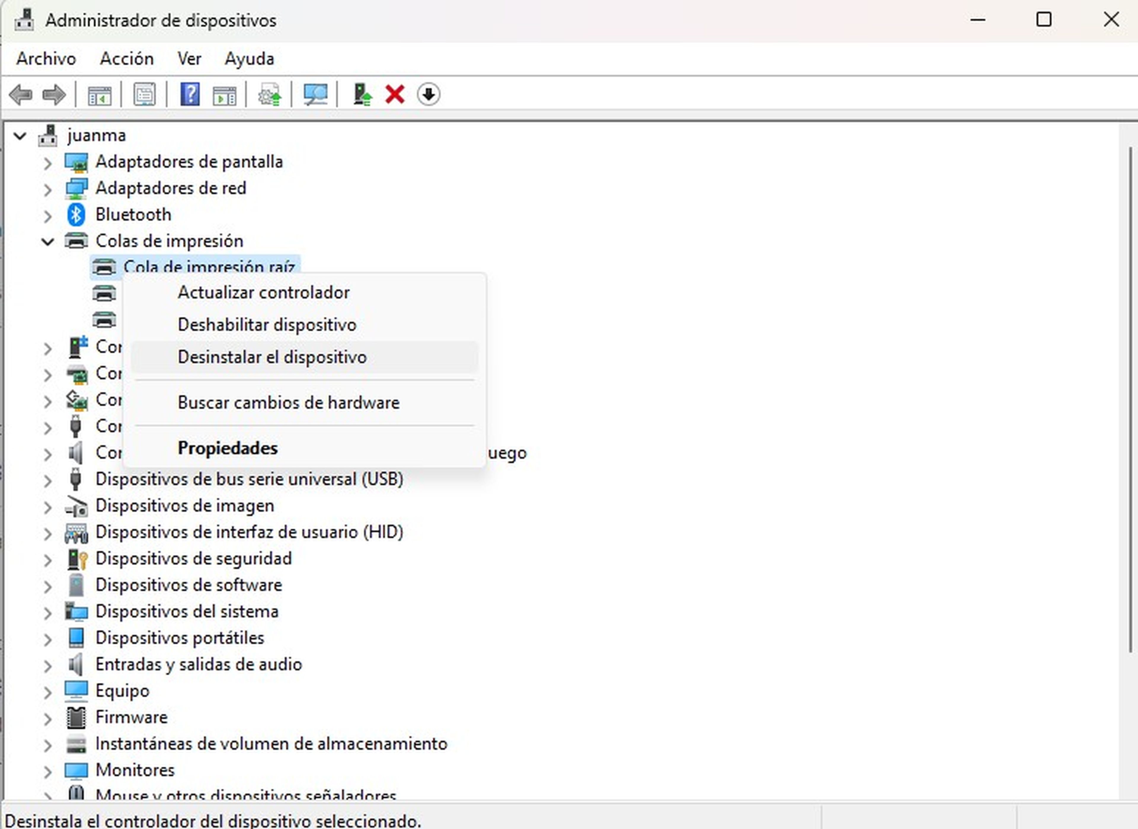Desde el Administrador de dispositivos 