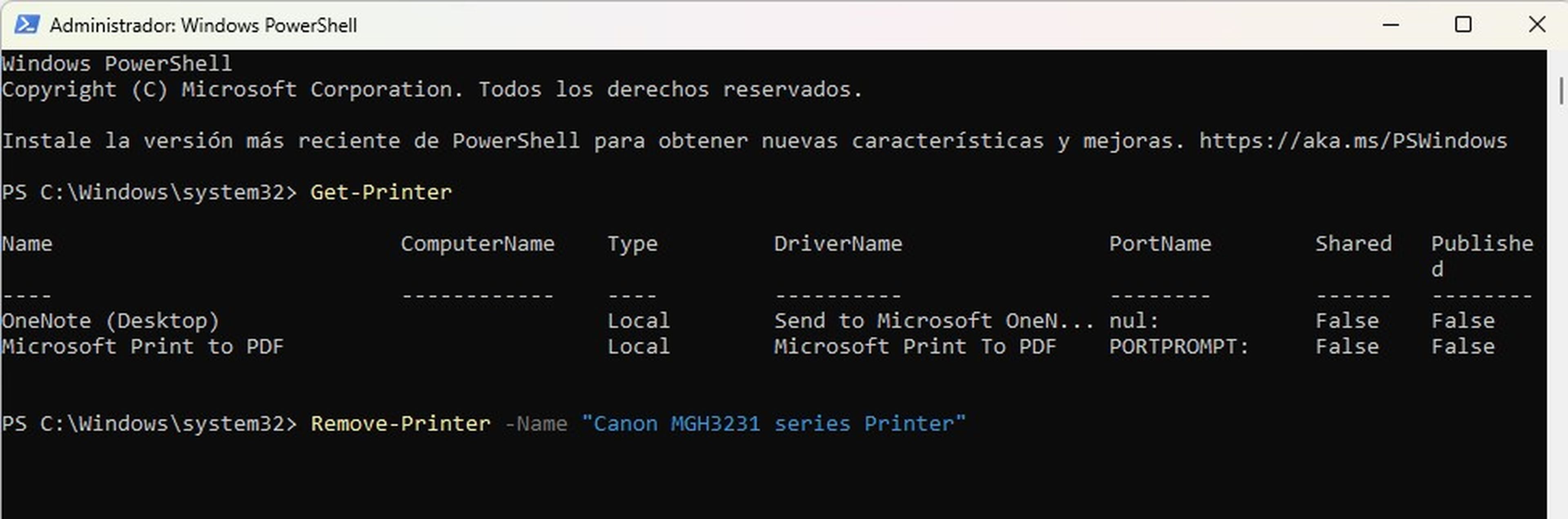 Desde la aplicación PowerShell