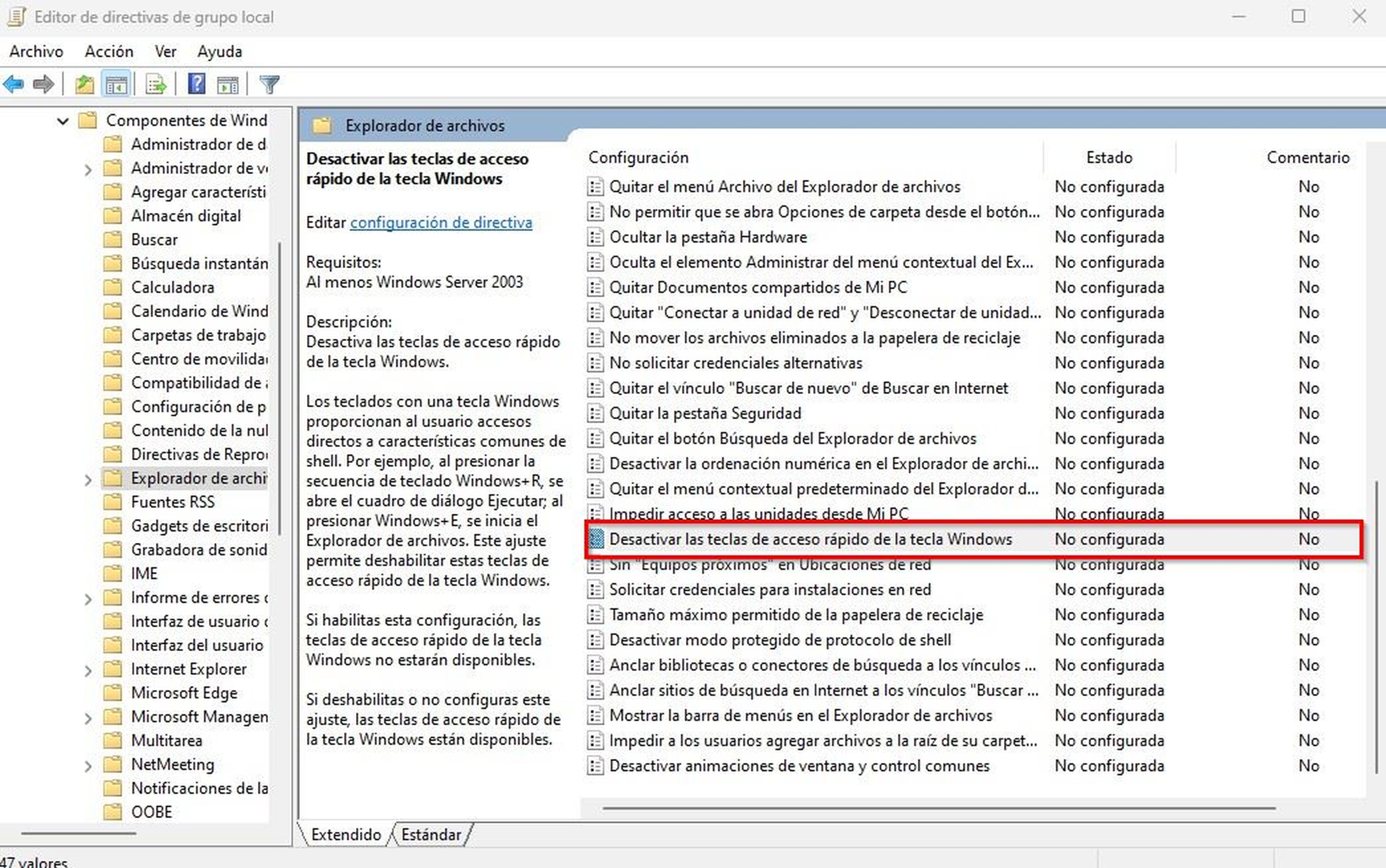 Habilita el editor de directivas de grupo local