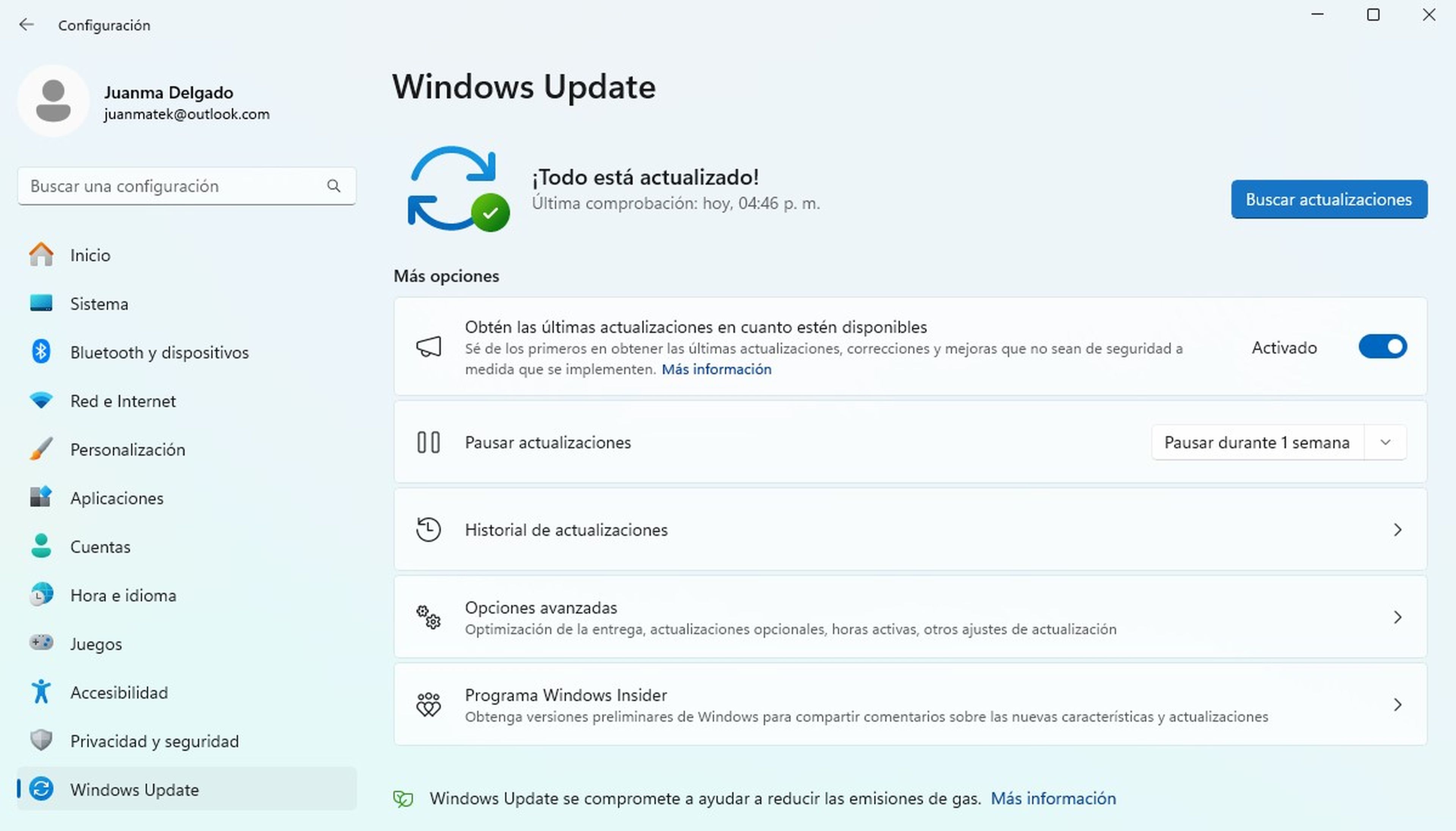 Instala la actualización más reciente de Windows