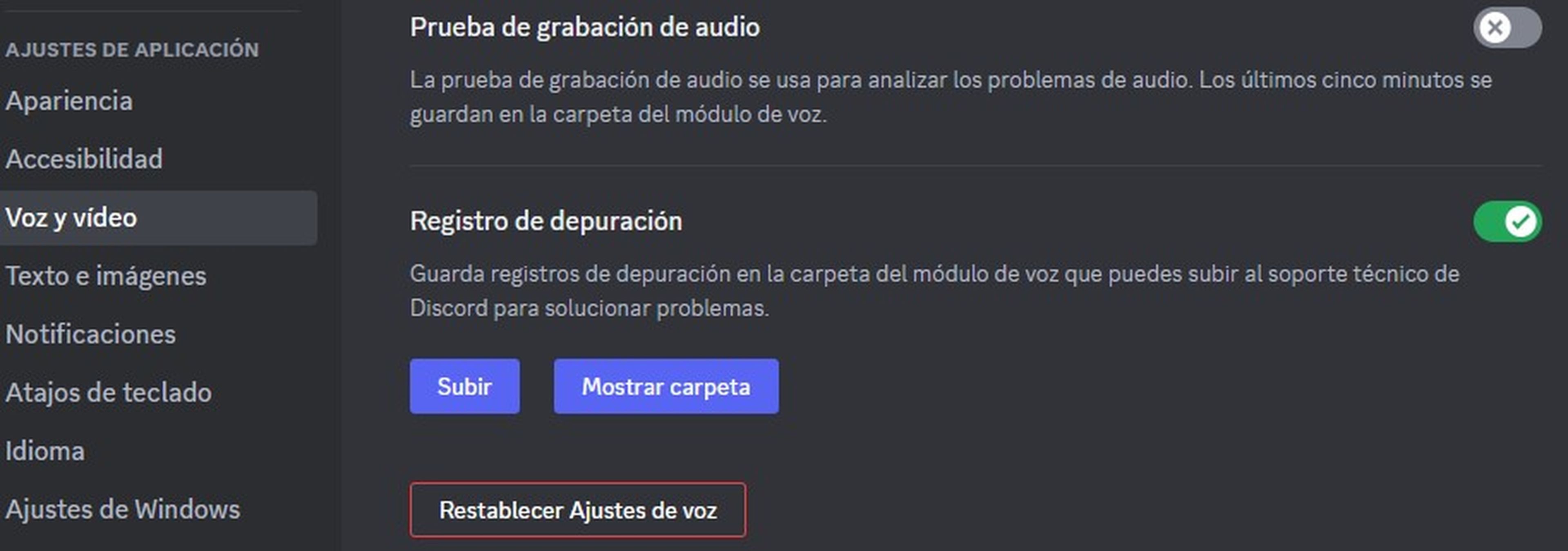  Restablece la configuración de voz