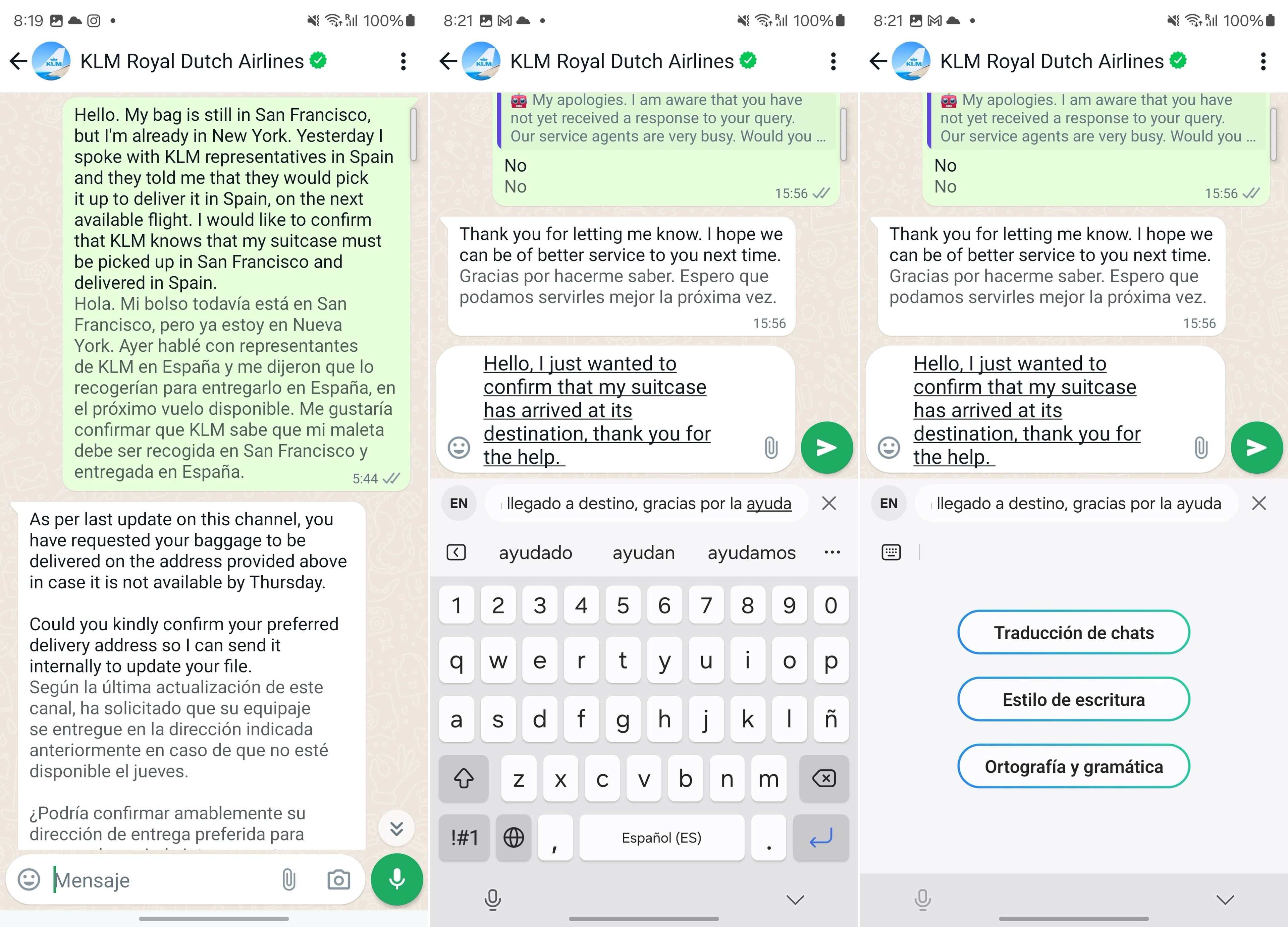 Traducción instantánea en chats en un Samsung Galaxy S24 Ultra