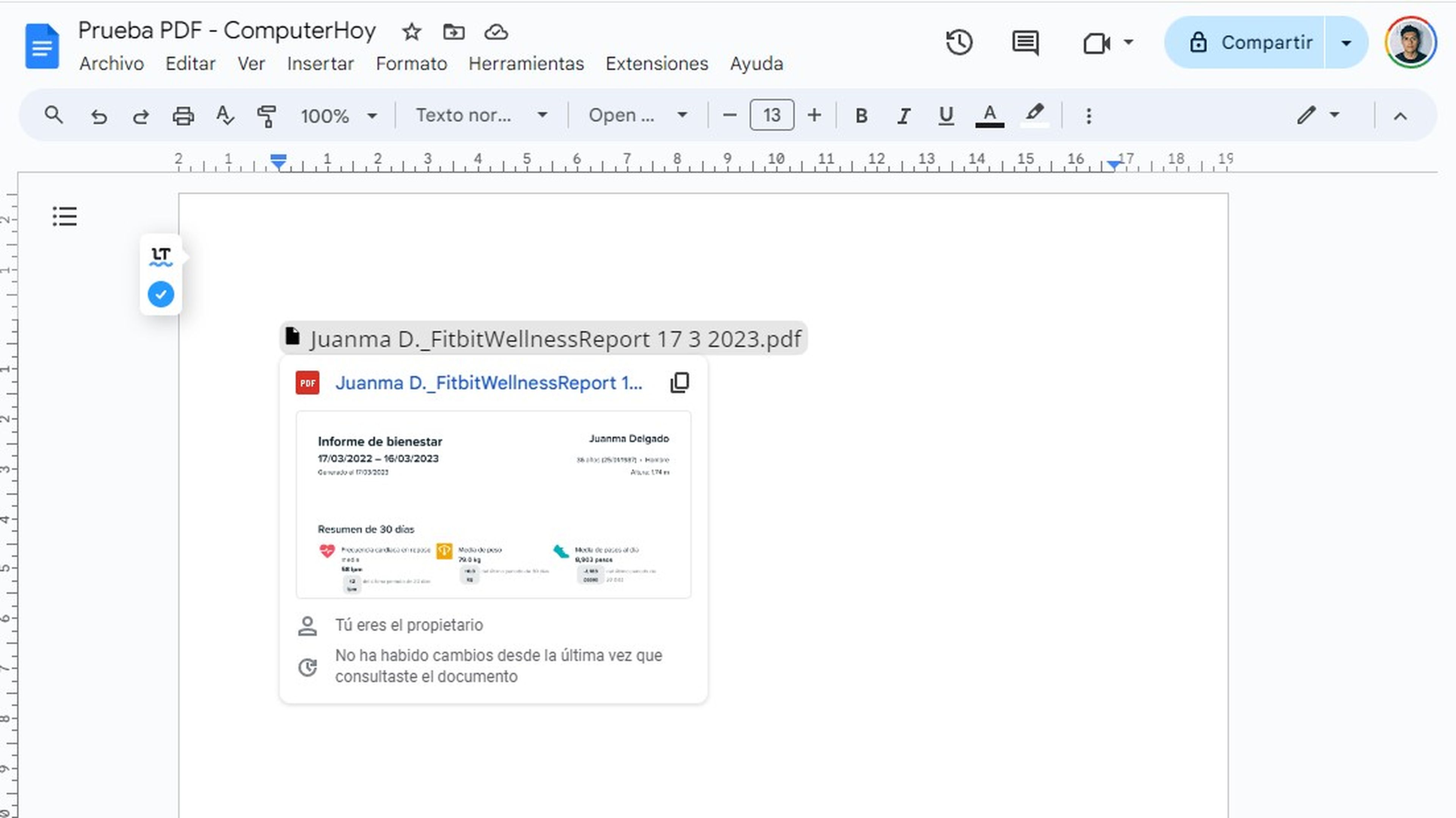 Chip inteligente en Google Docs