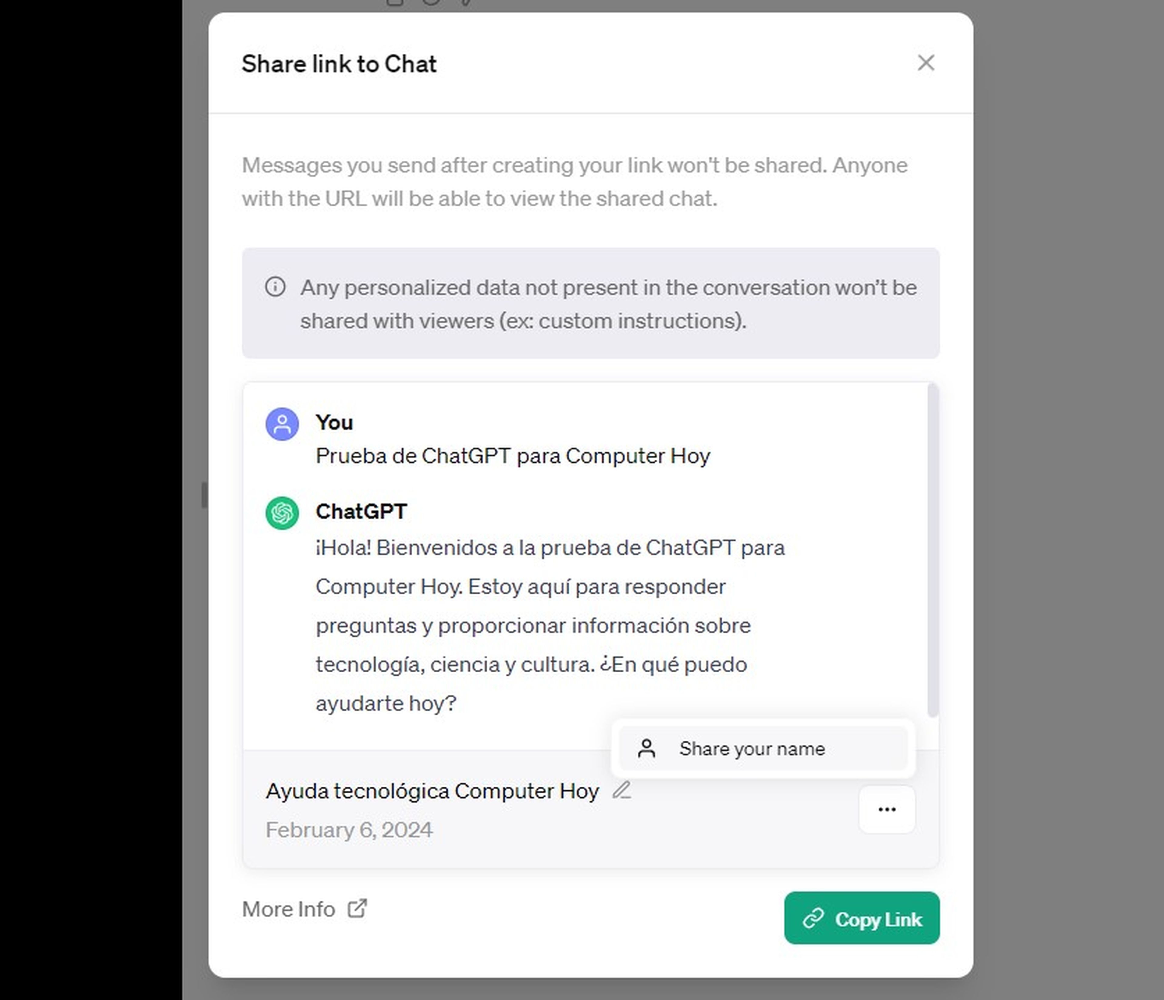 Compartir chats en ChatGPT