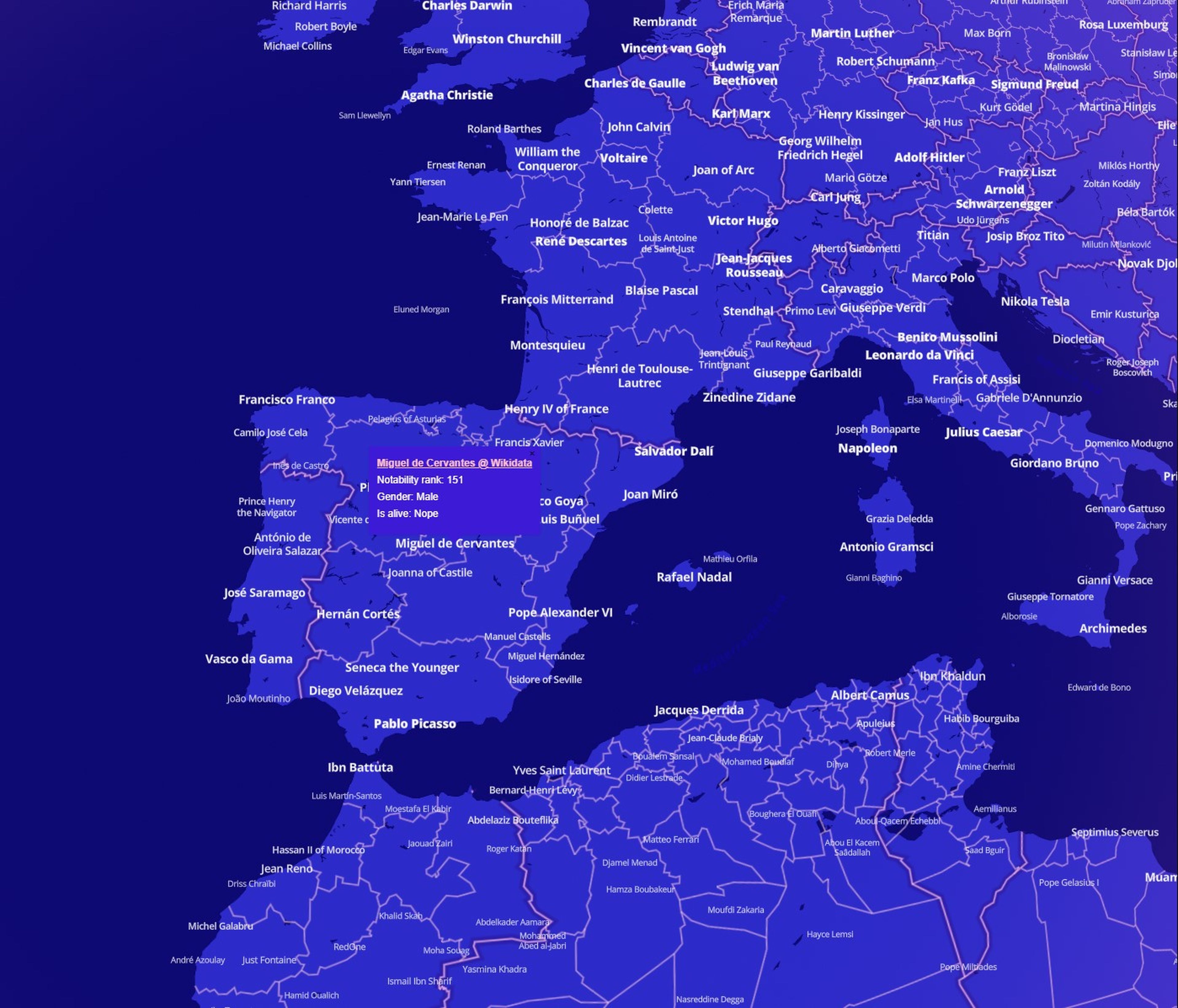 El mapa interactivo que muestra las personas más importantes en cada ciudad del mundo