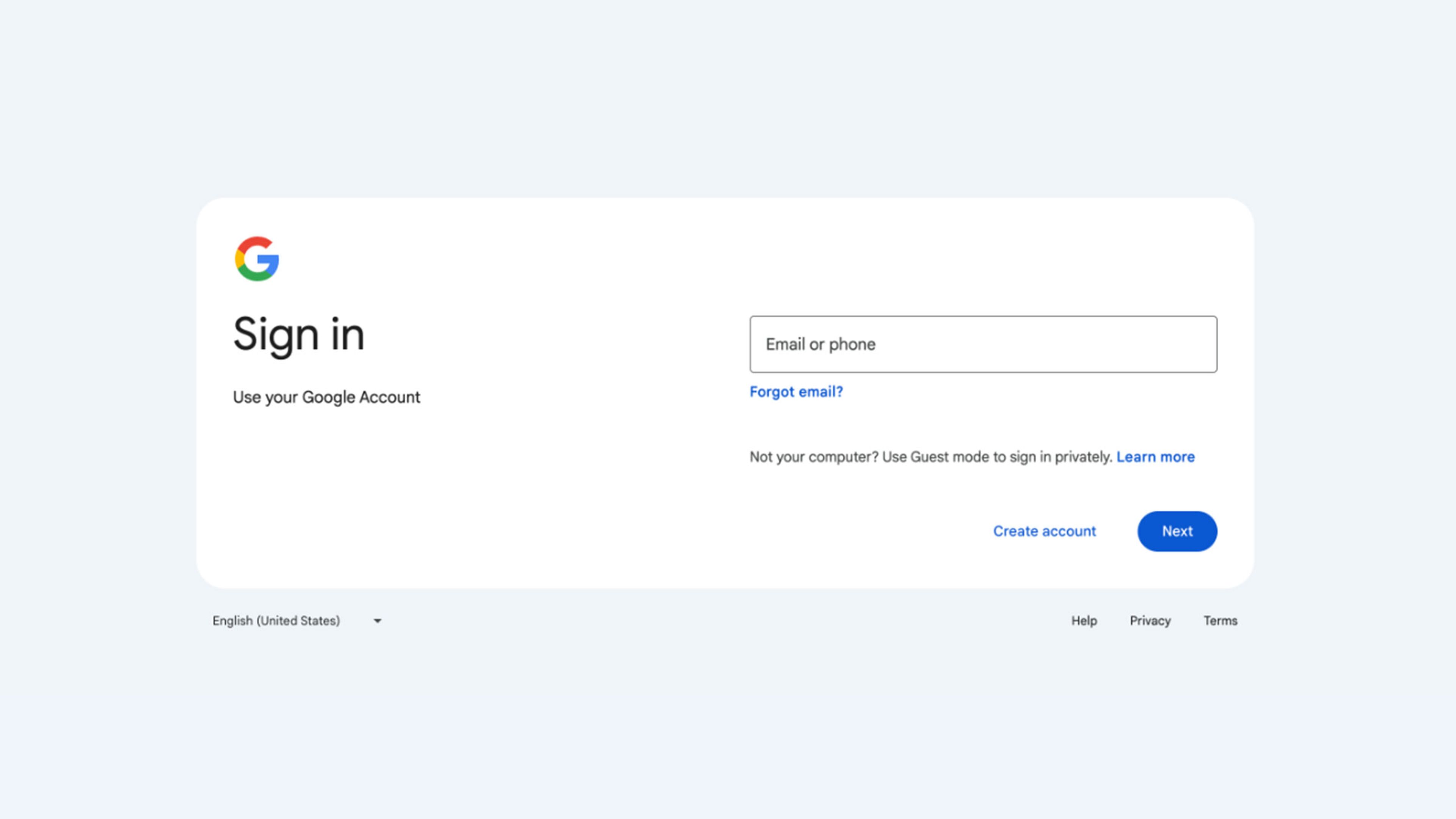 Nuevo diseño de la página de inicio de sesión de Google