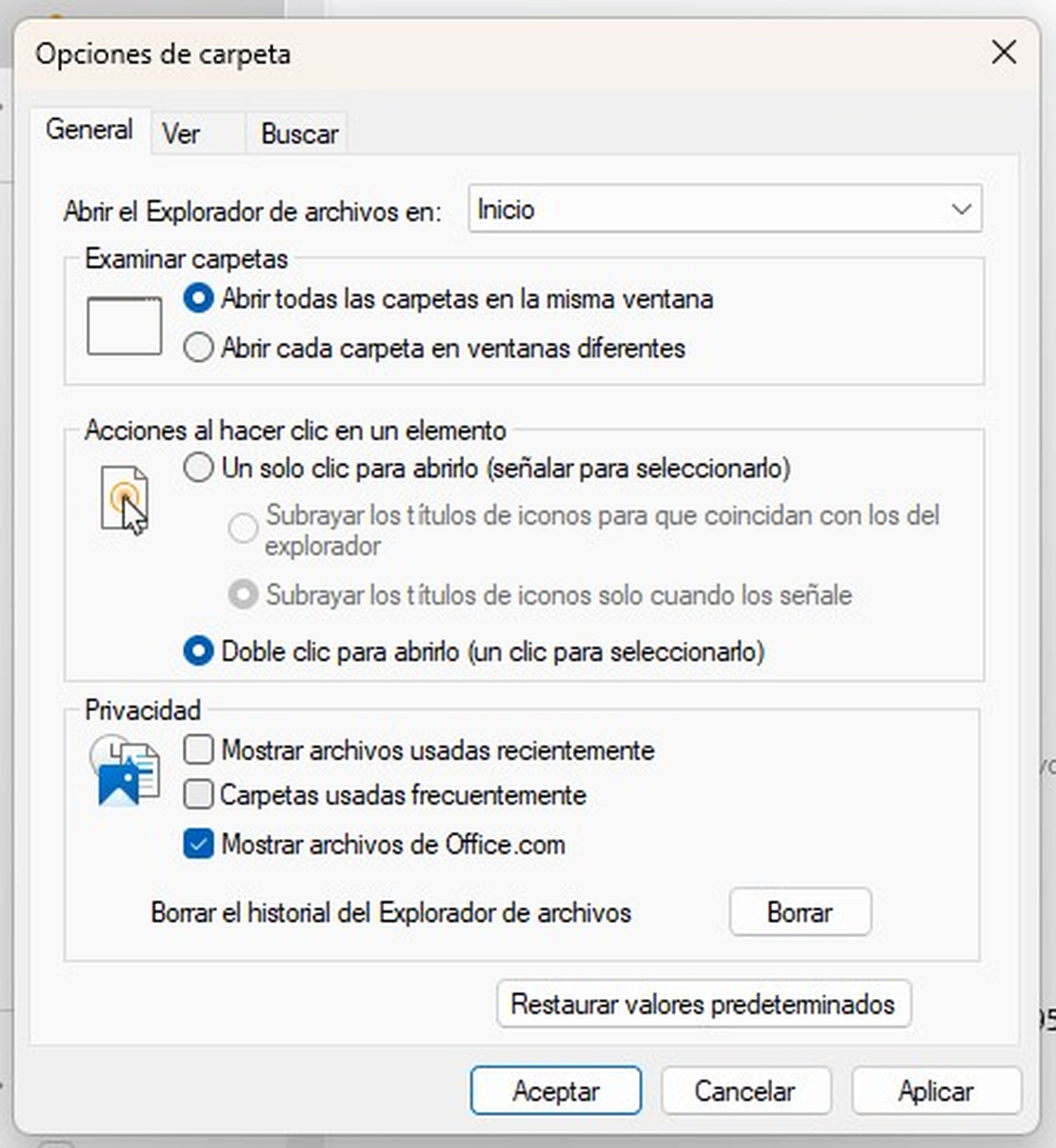 Opciones de carpeta en Windows 11