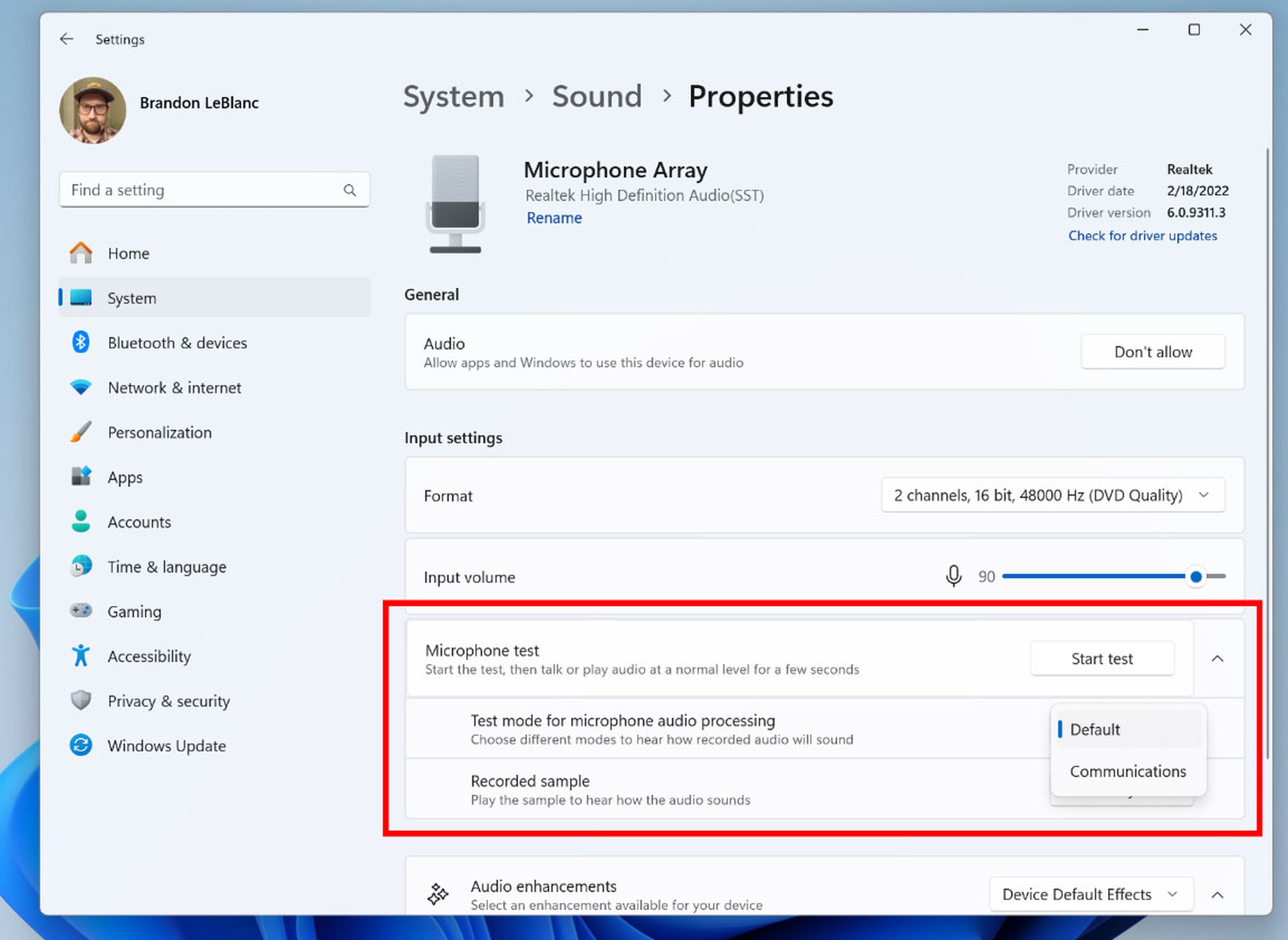 Prueba de micrófono en Windows 11