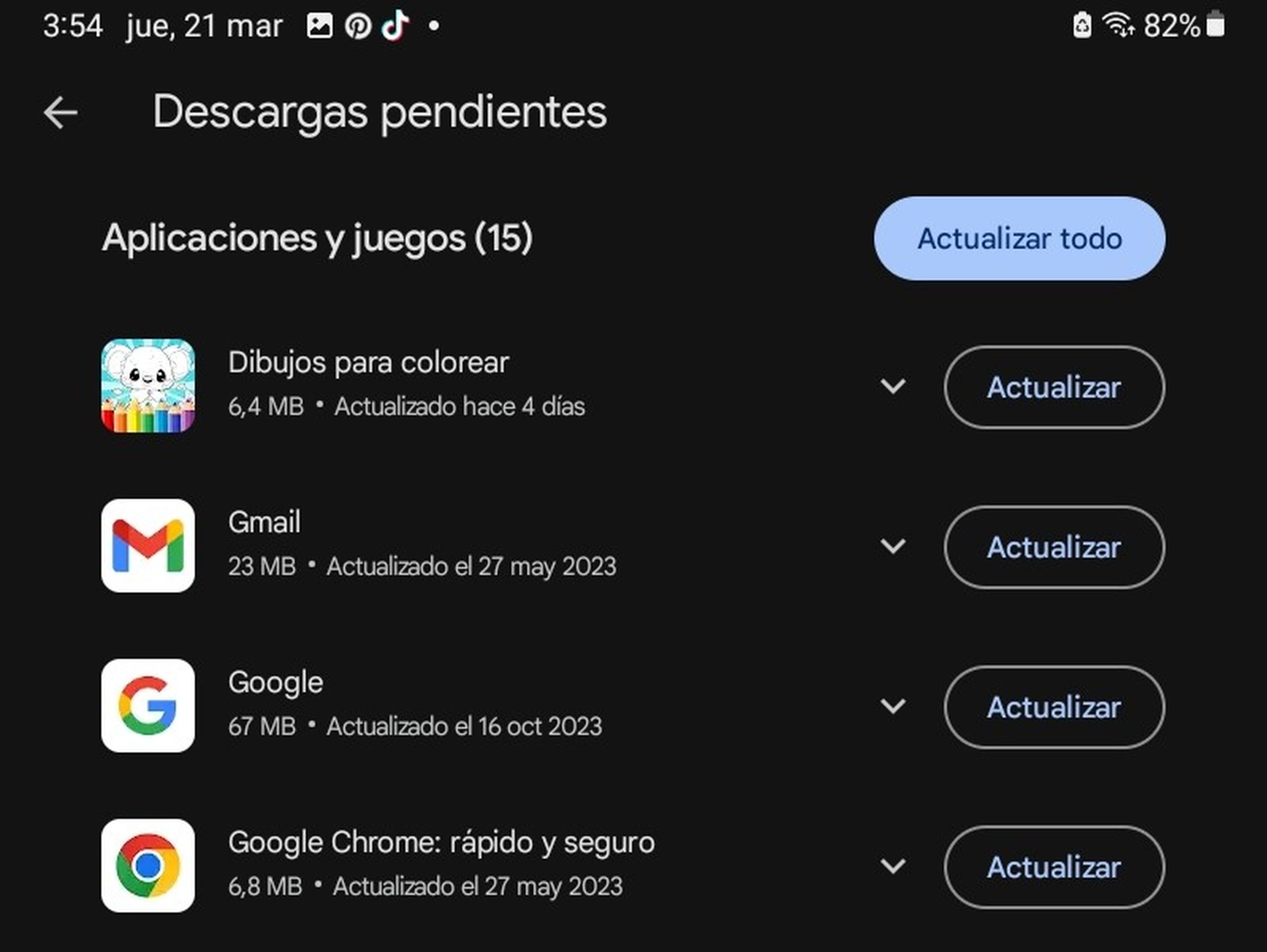 Actualizar las aplicaciones en Google Play Store