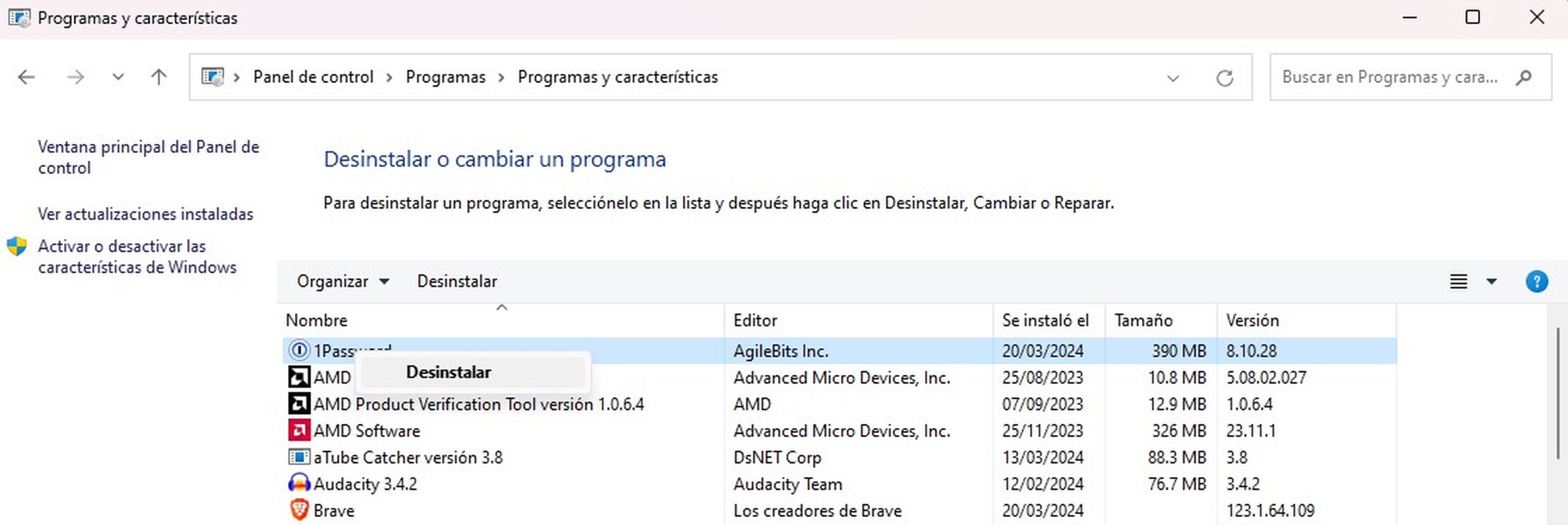 Desinstala programas innecesarios