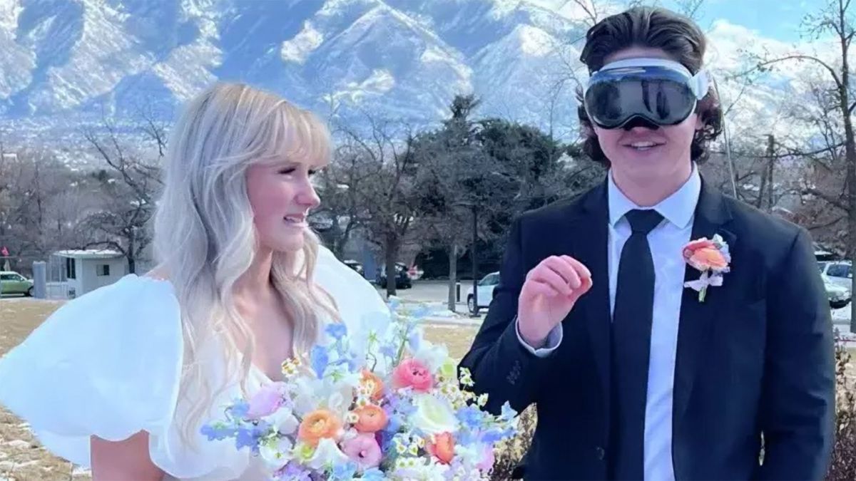 An engineer uses his new Apple Vision Pro at his wedding, much to the chagrin of his wife