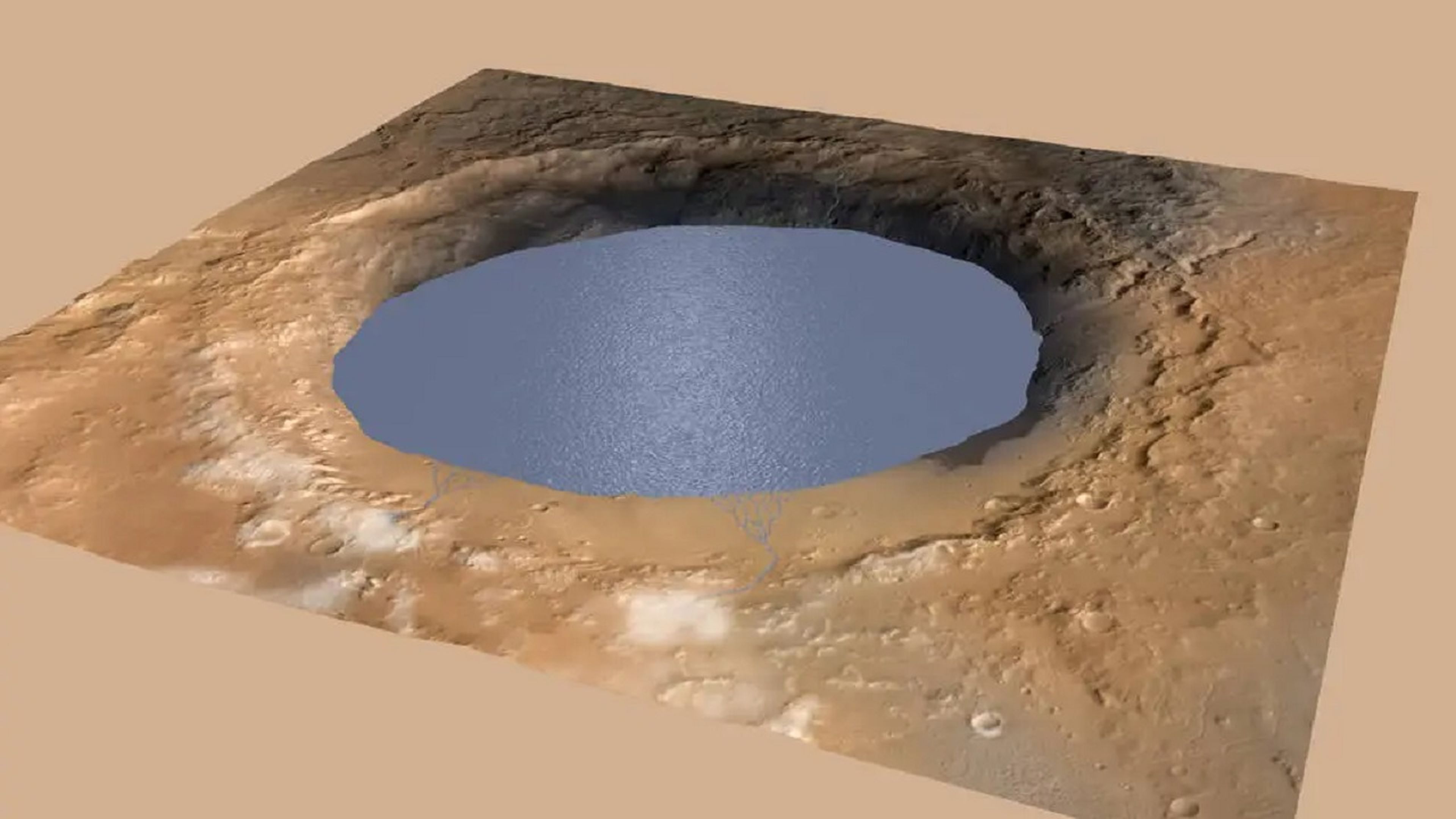 Simulación del cráter Gale compartida por la NASA.