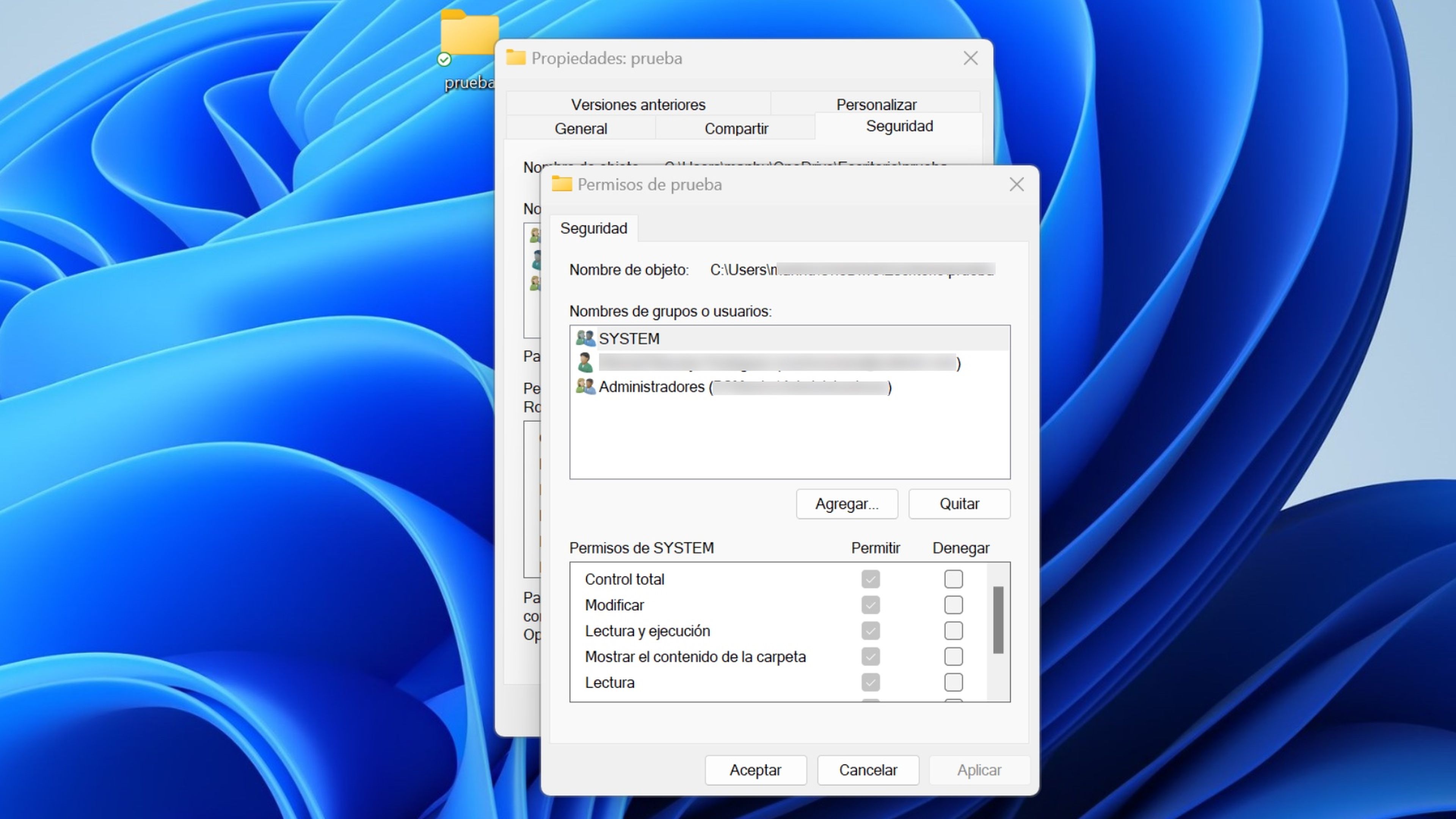 Verificar los permisos en Windows 11