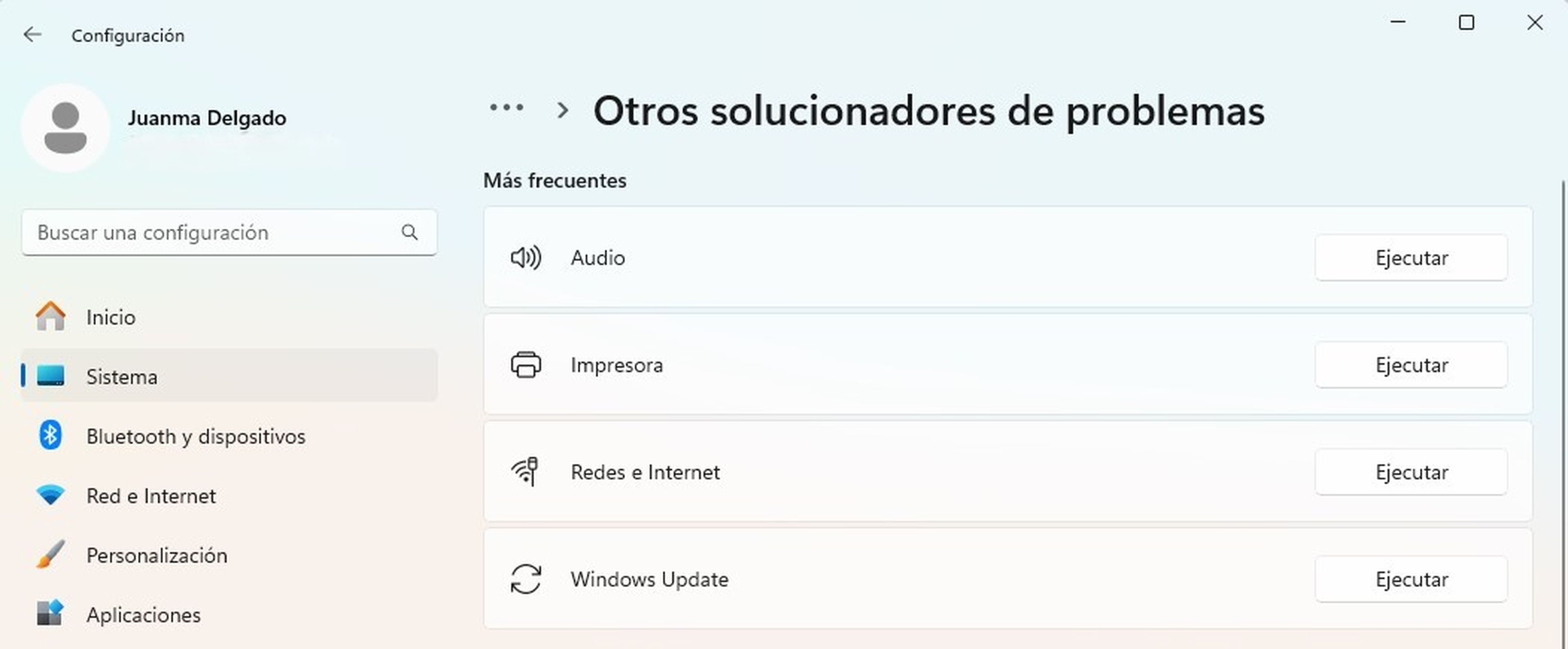 Abre el solucionador de problemas