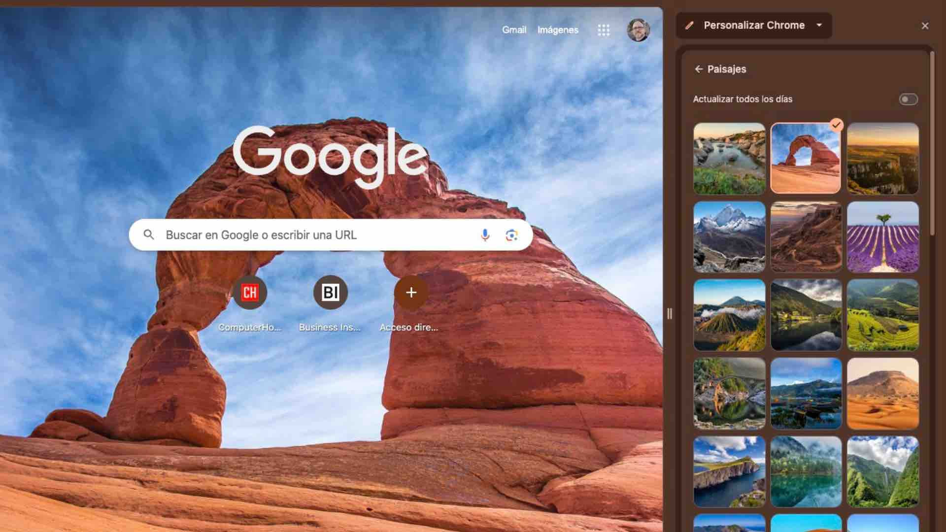 Cambiar el fondo de pantalla en Google Chrome
