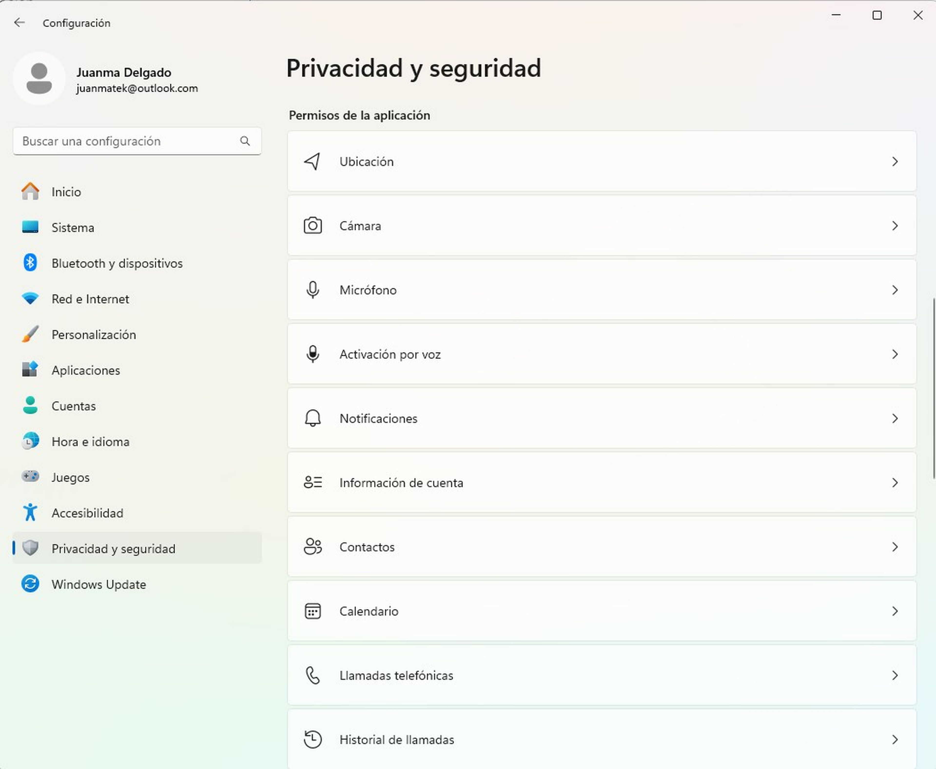 Verificar permisos de la aplicación