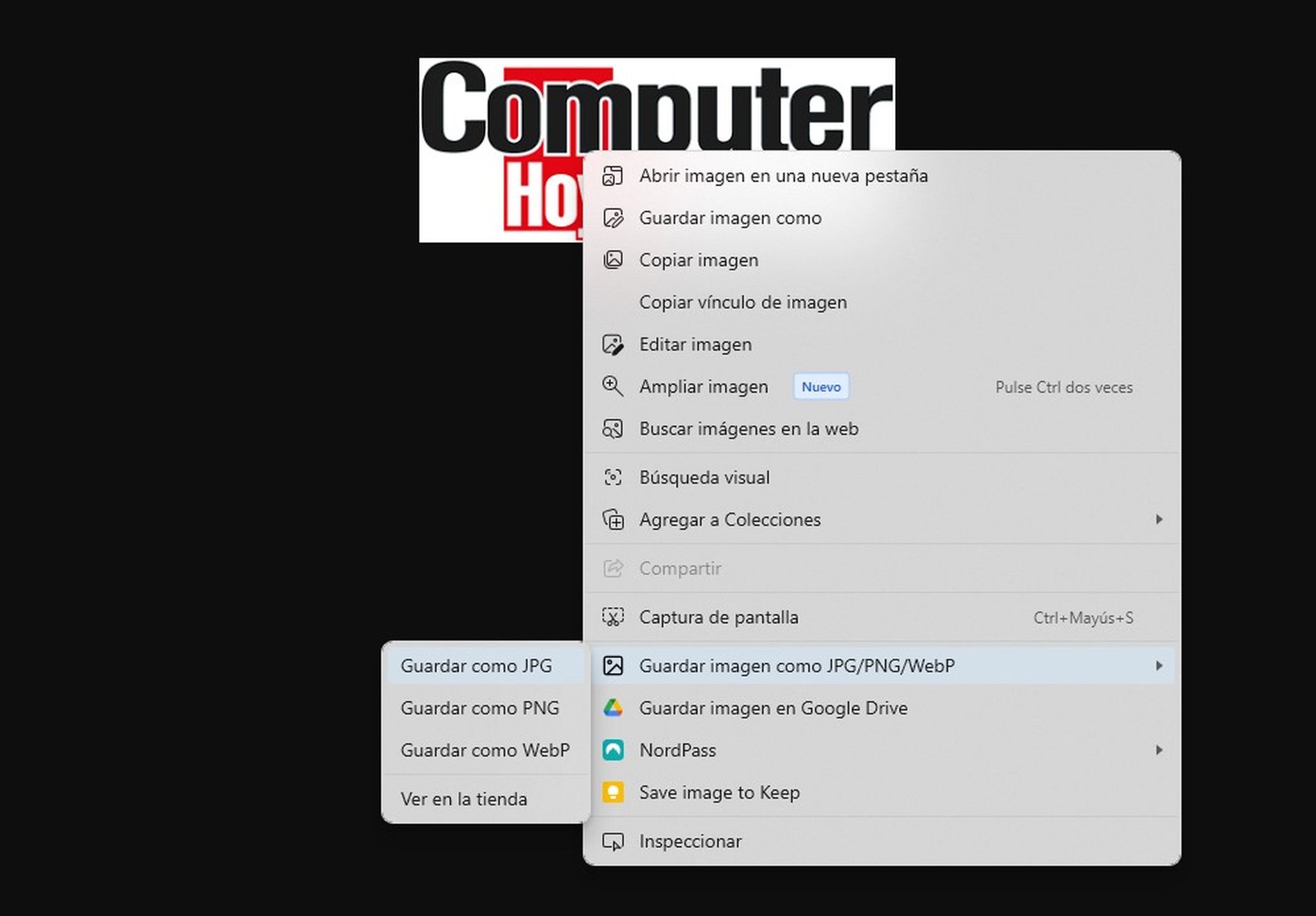 Cómo guardar una imagen WebP en formato JPG o PNG en Windows 11