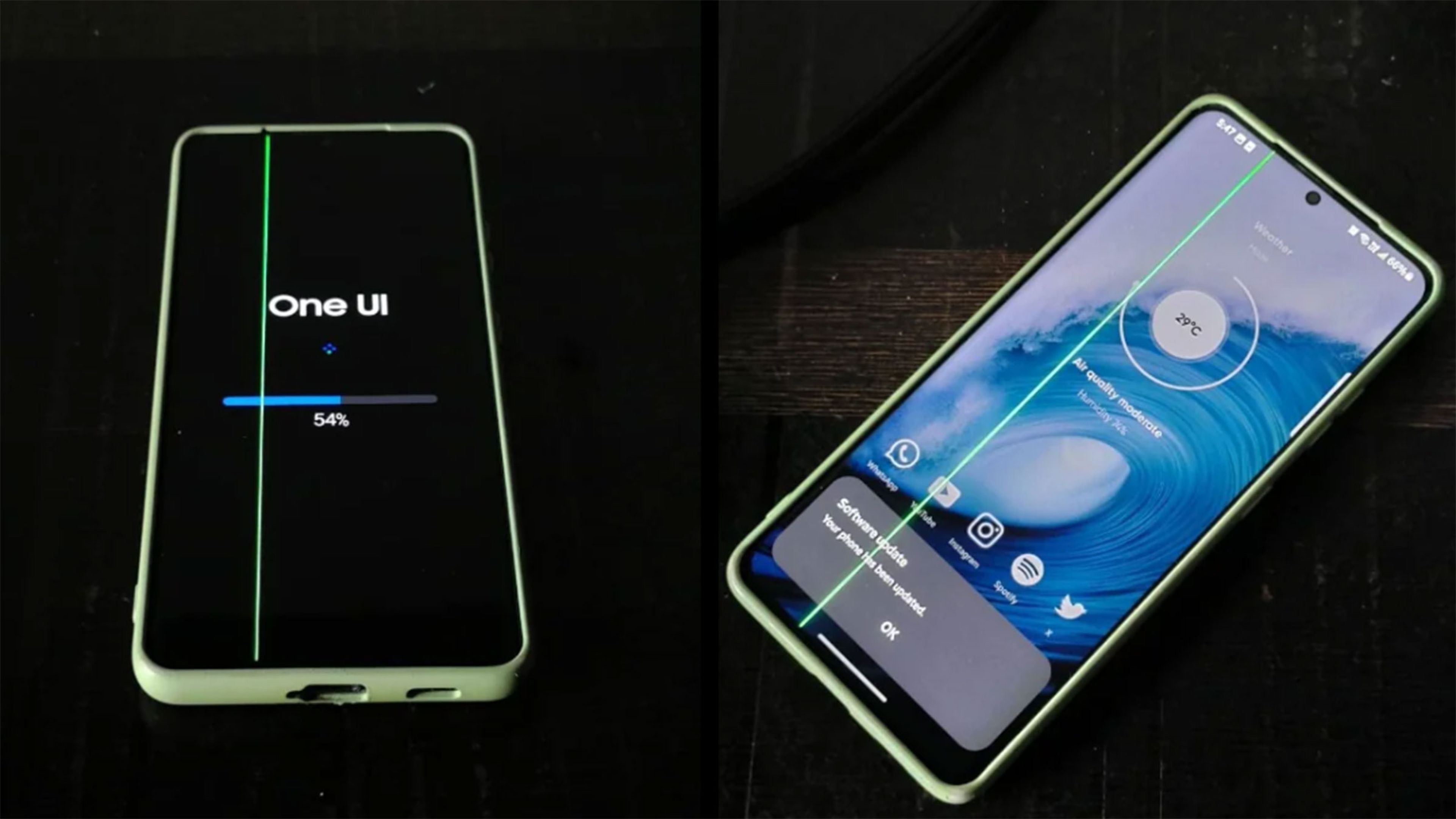 Línea verde en la pantalla de algunos móviles Samsung