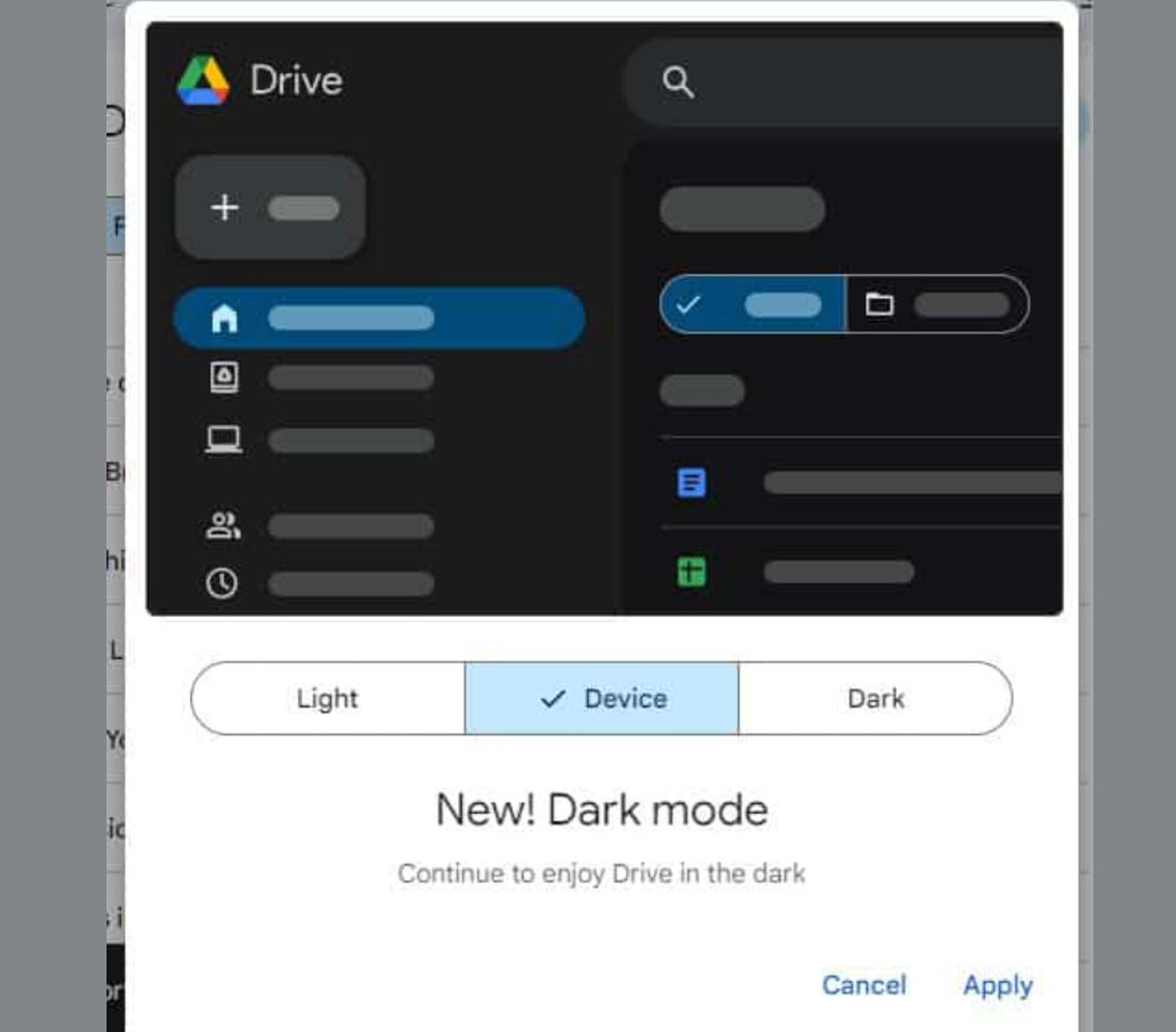 Modo oscuro en Google Drive de escritorio