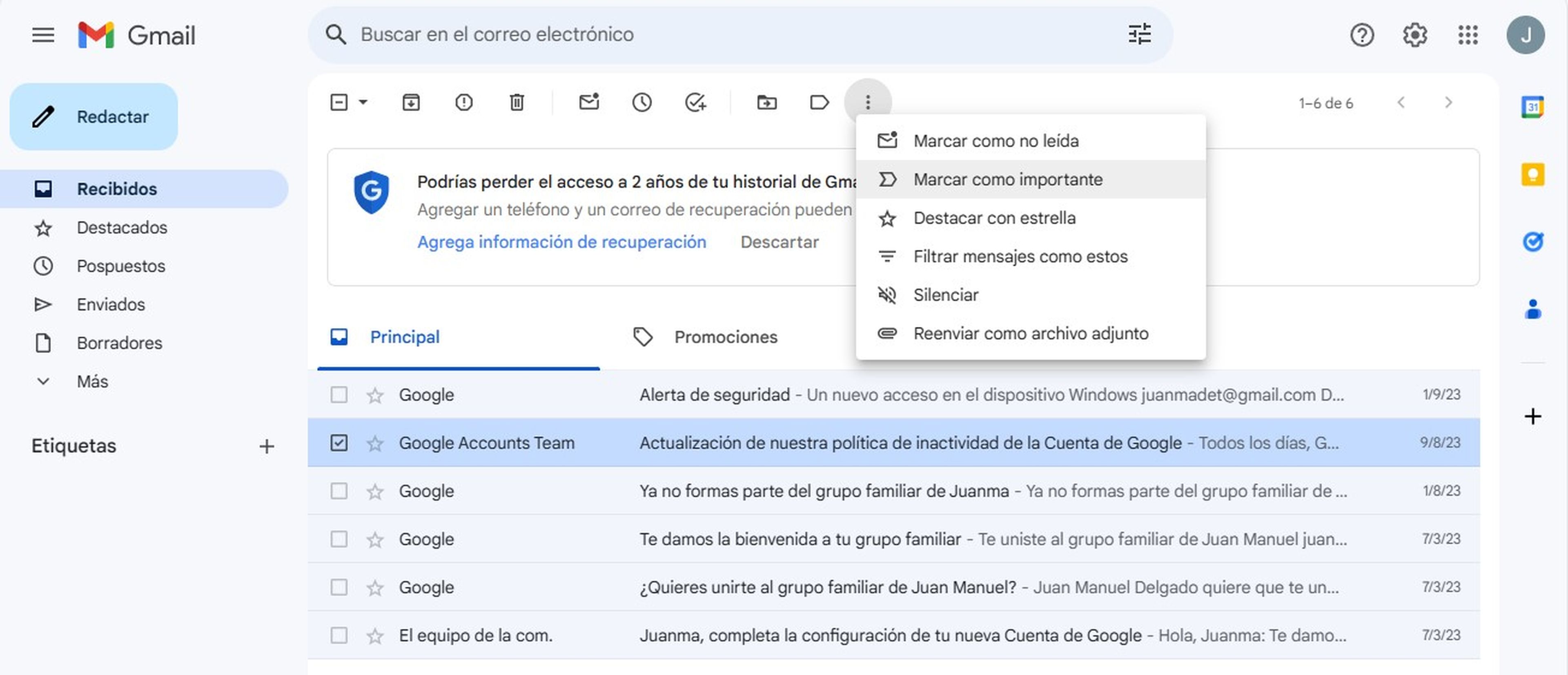 Así puedes etiquetar un correo de Gmail como urgente o de alta prioridad