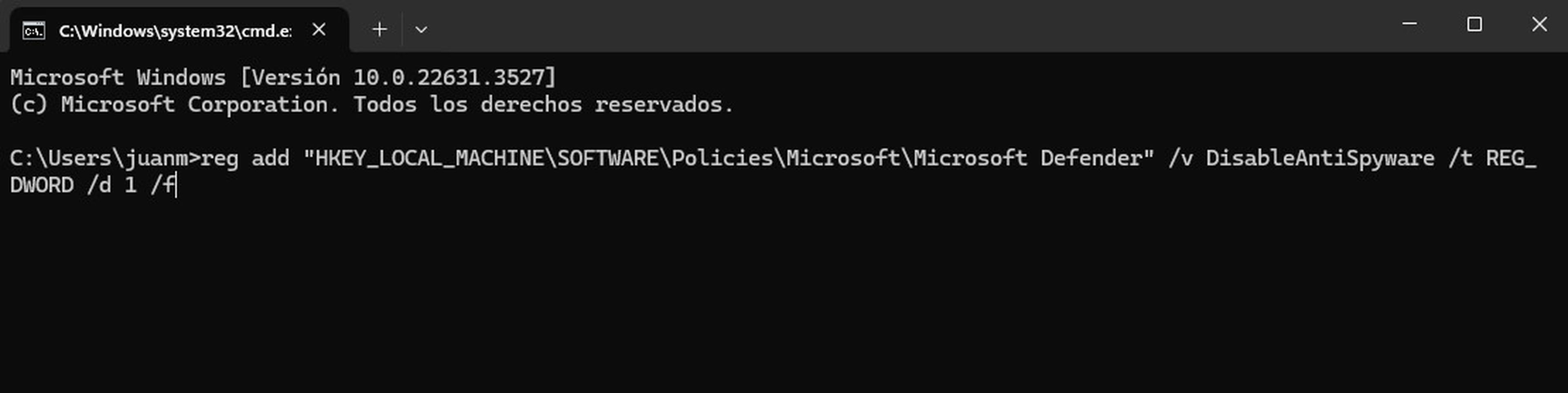 Desactiva Windows Defender con CMD