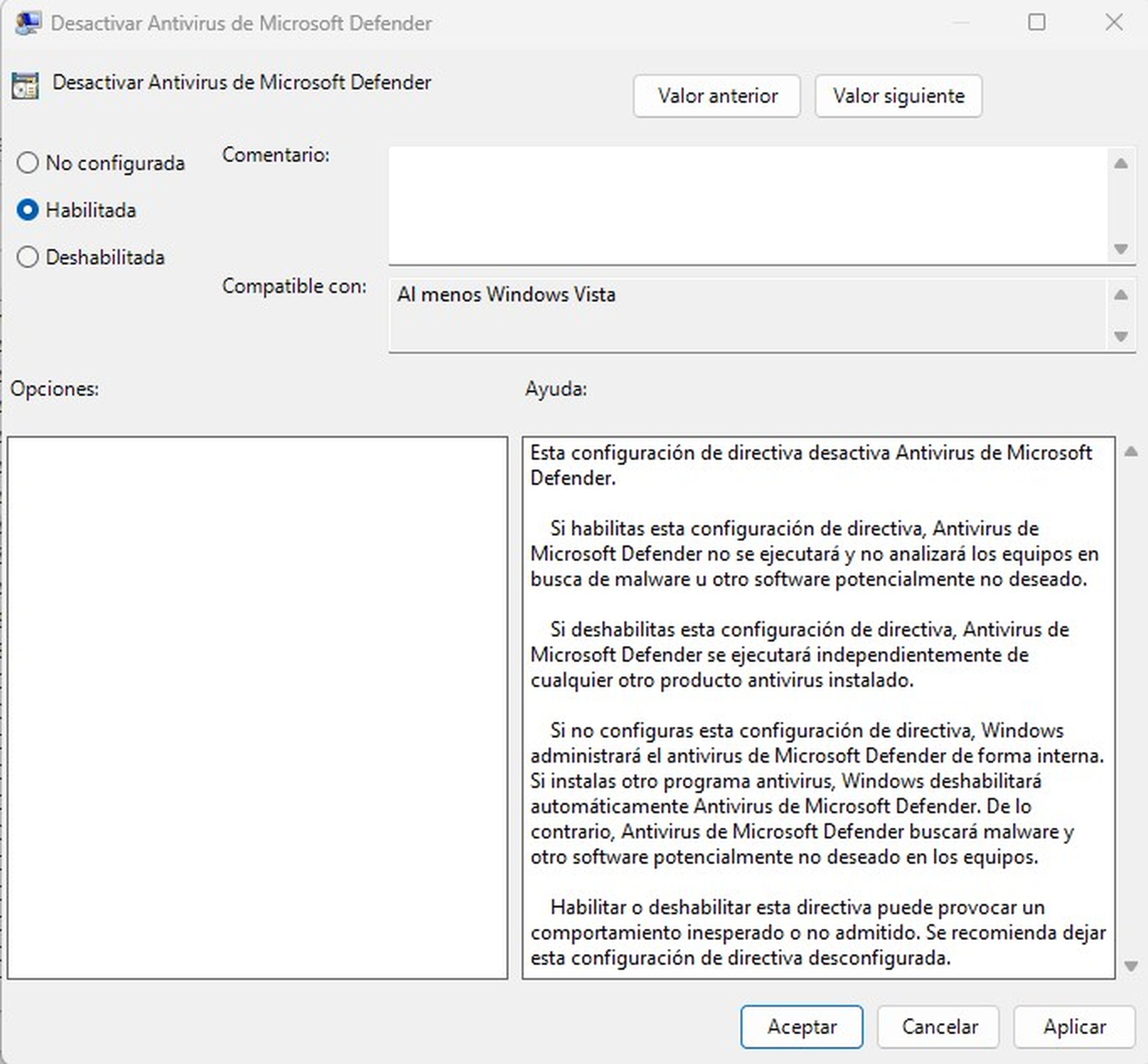 Desactiva Windows Defender con el Editor de políticas de grupo