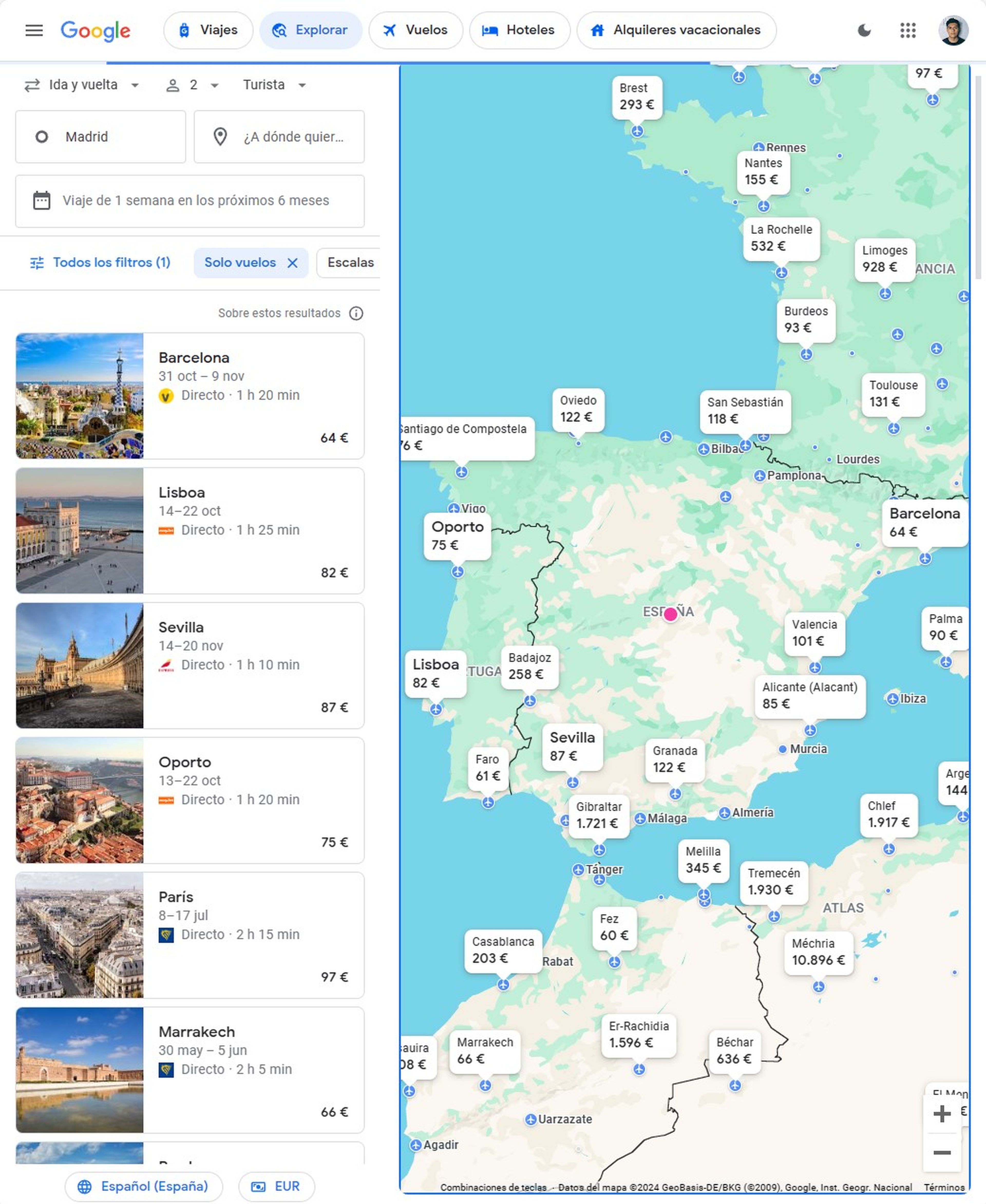 Elige tu destino con Google Flights