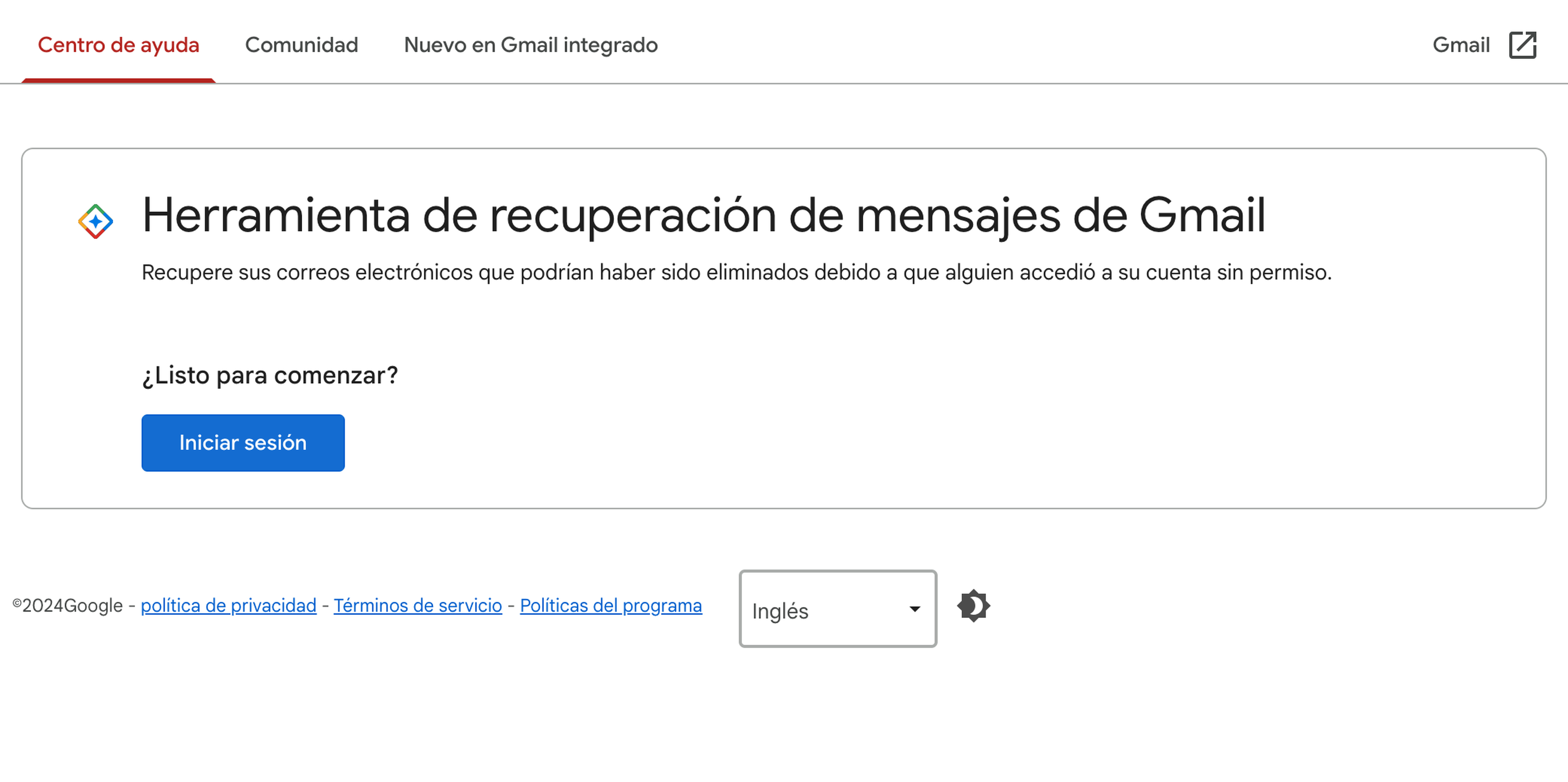 Iniciar sesión de recuperación de Gmail