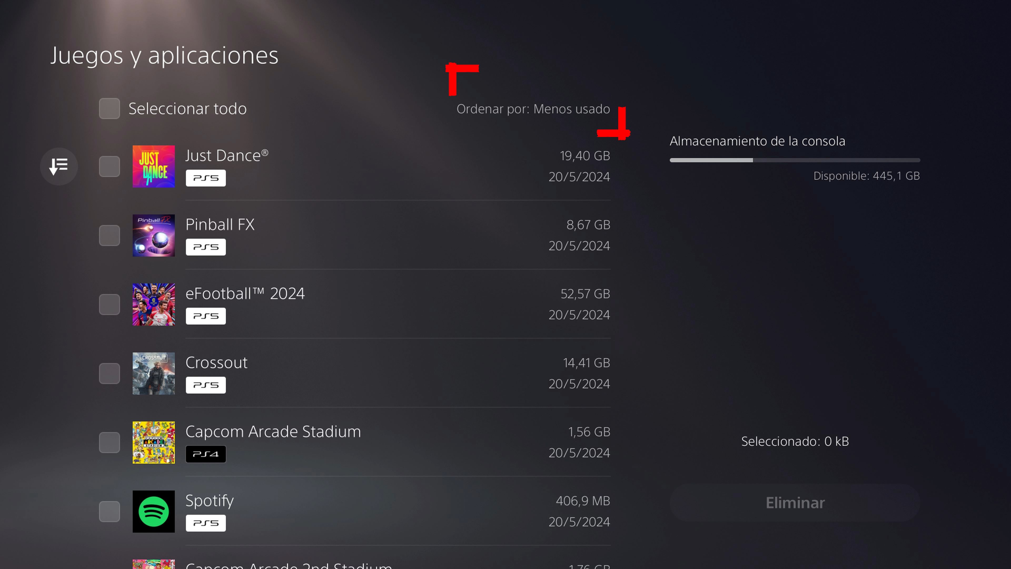 Juegos menos usados liberar espacio PS5