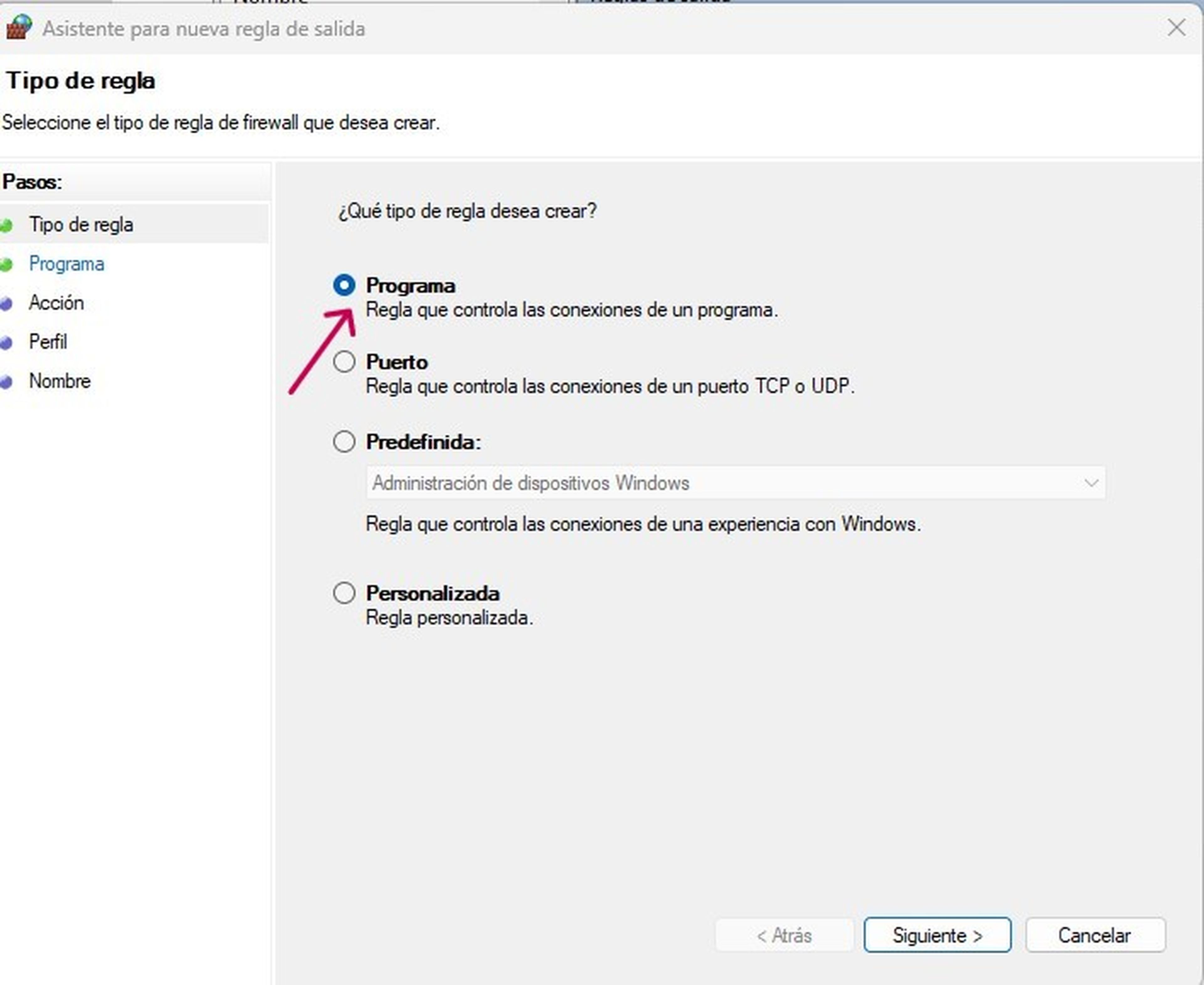 Programa en el firewall