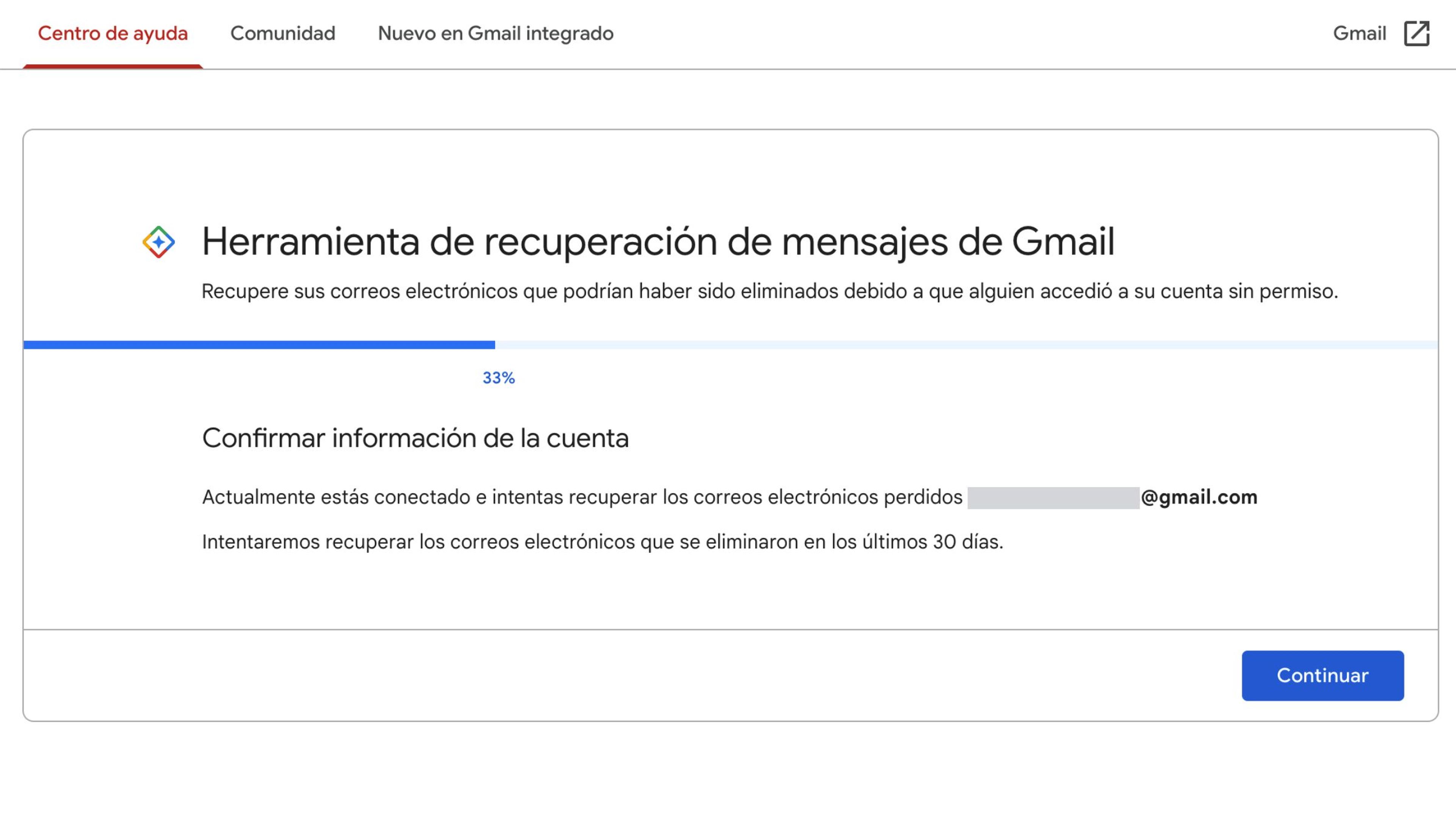 Recuperación de un correo en Gmail
