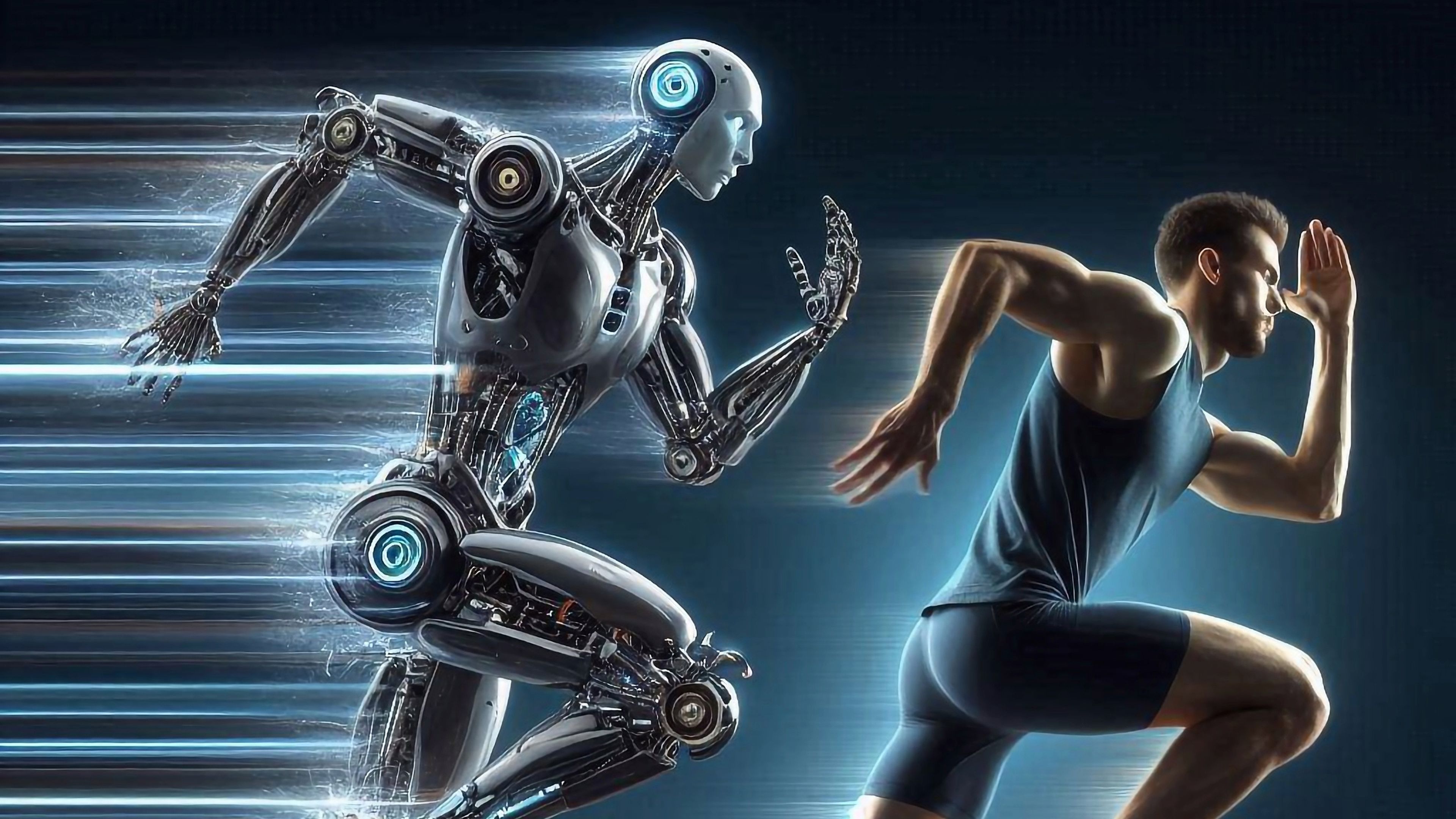 Ser humano corriendo contra un robot