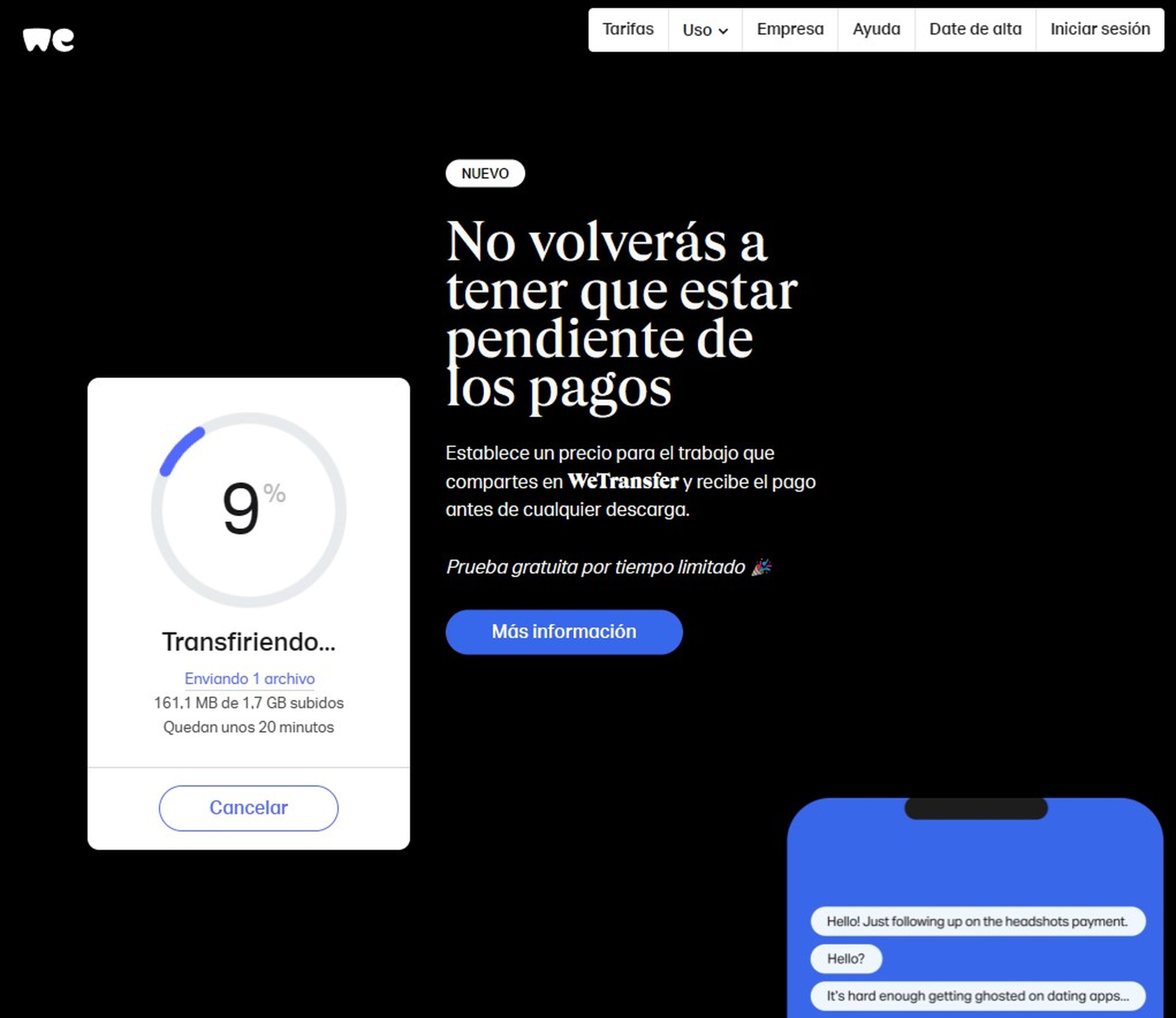 Transferir archivos con WeTransfer