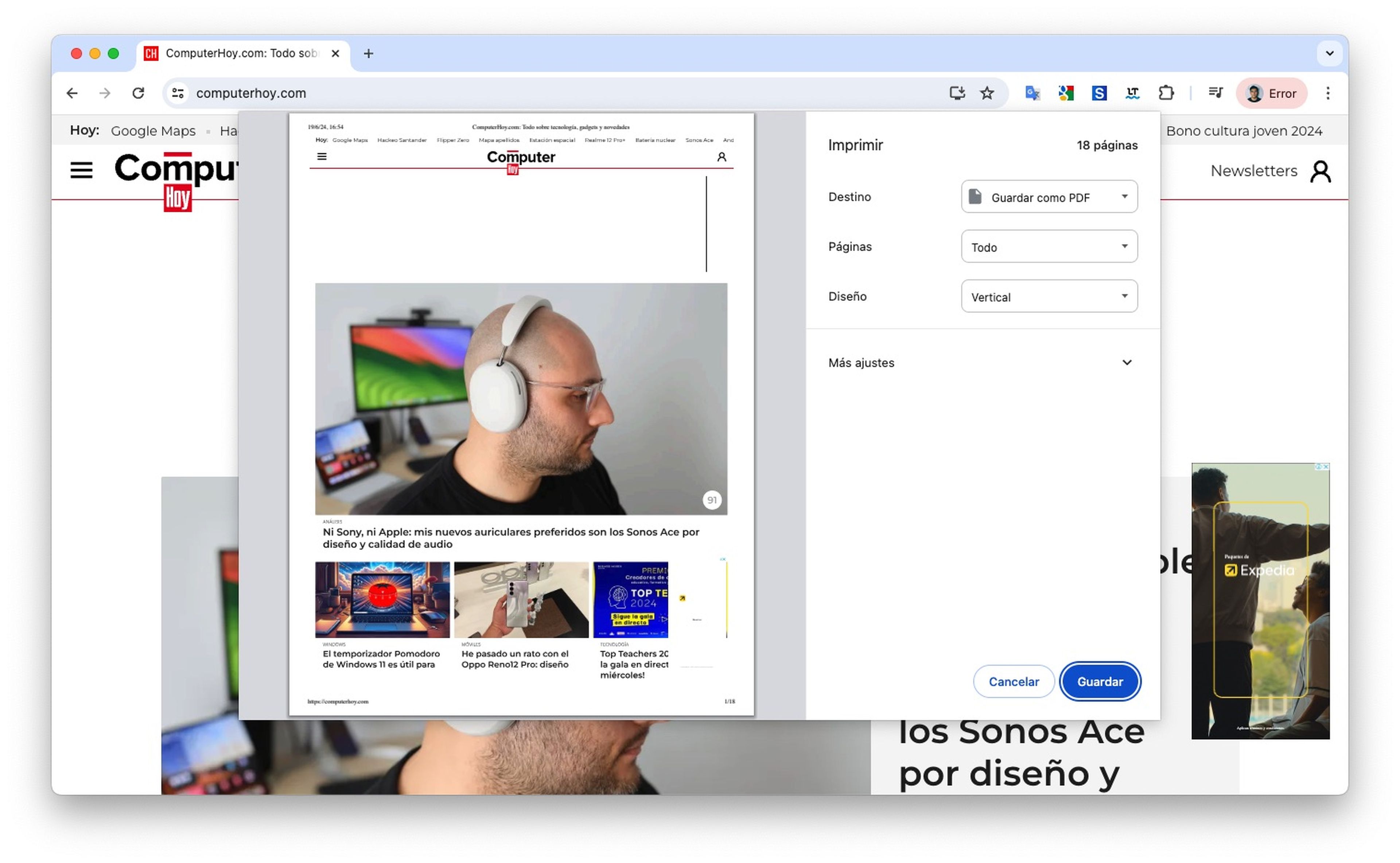 Guardar un sitio web en PDF desde el navegador