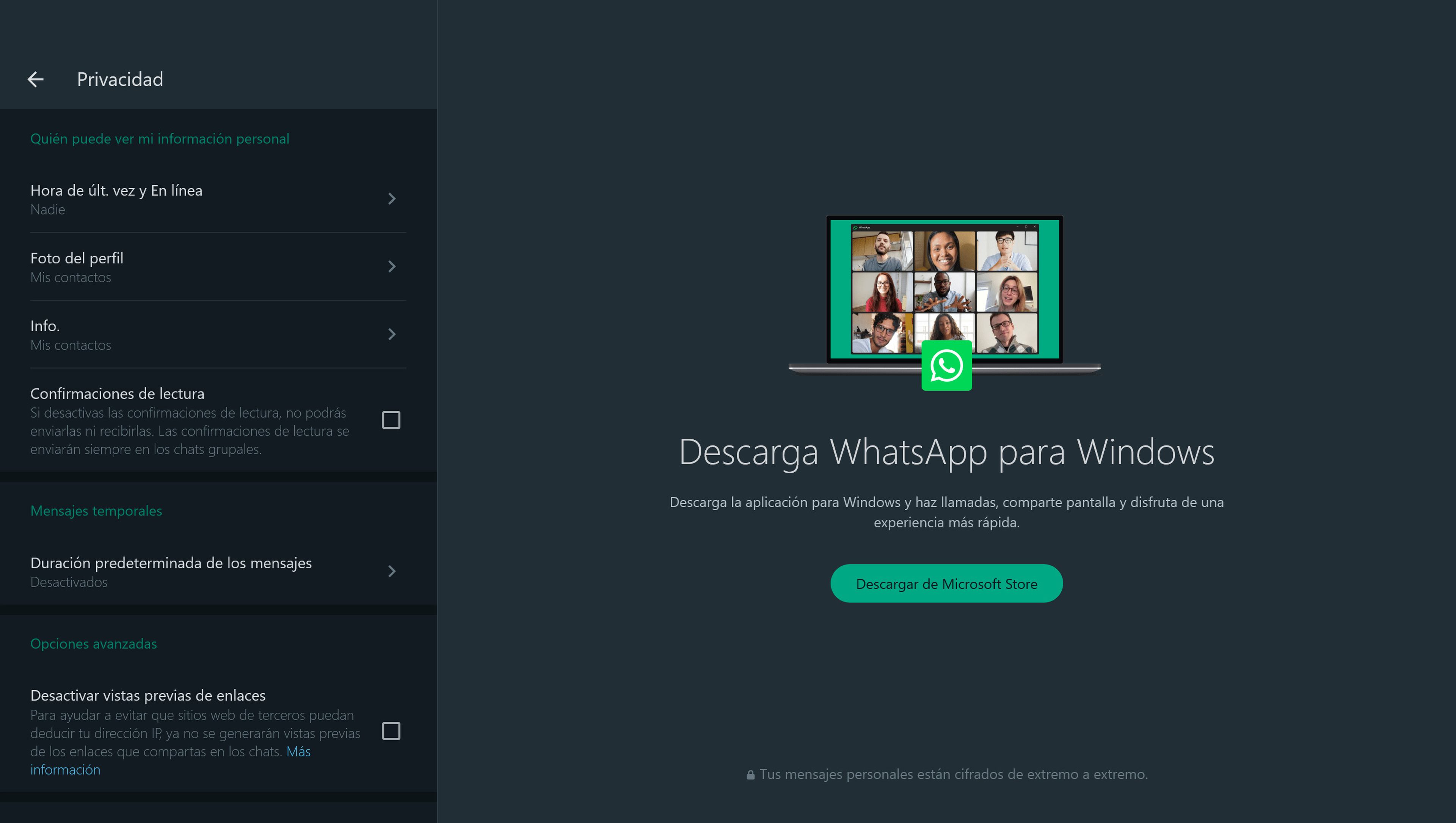 Privacidad WhatsApp Web